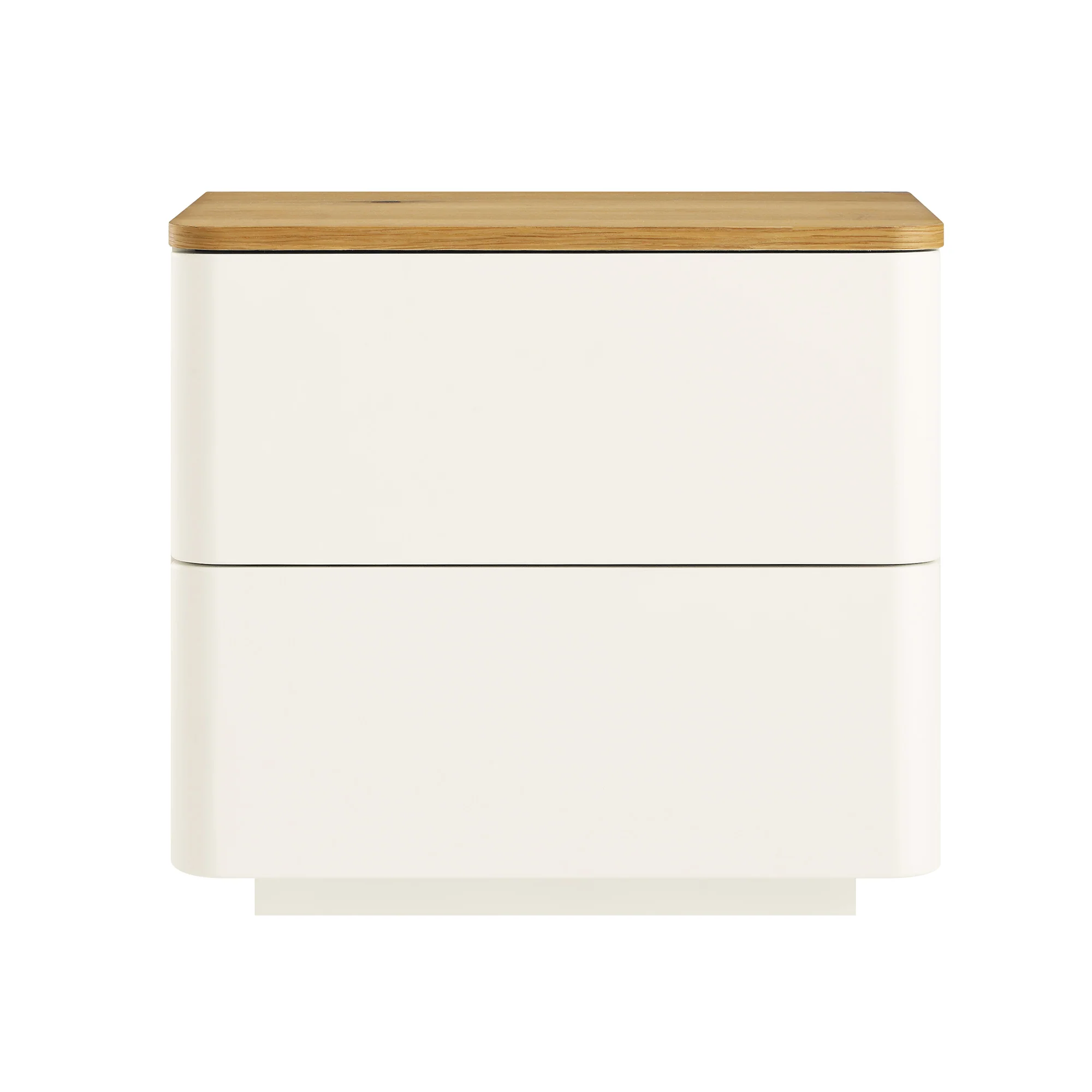 Agnes Curved Edge 2 Drawer Bedside Table, Off White with Oak Top - Image 5