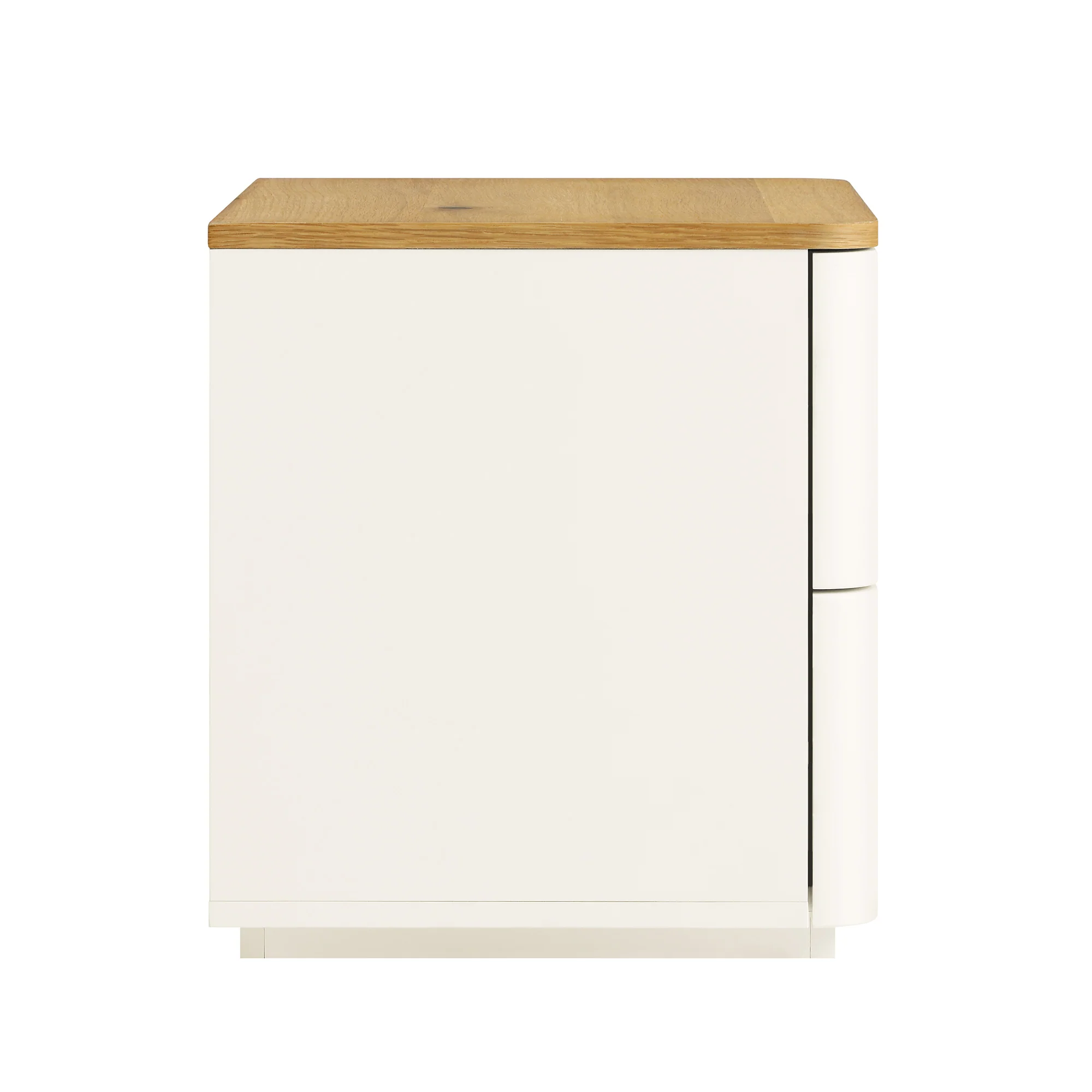 Agnes Curved Edge 2 Drawer Bedside Table, Off White with Oak Top - Image 9