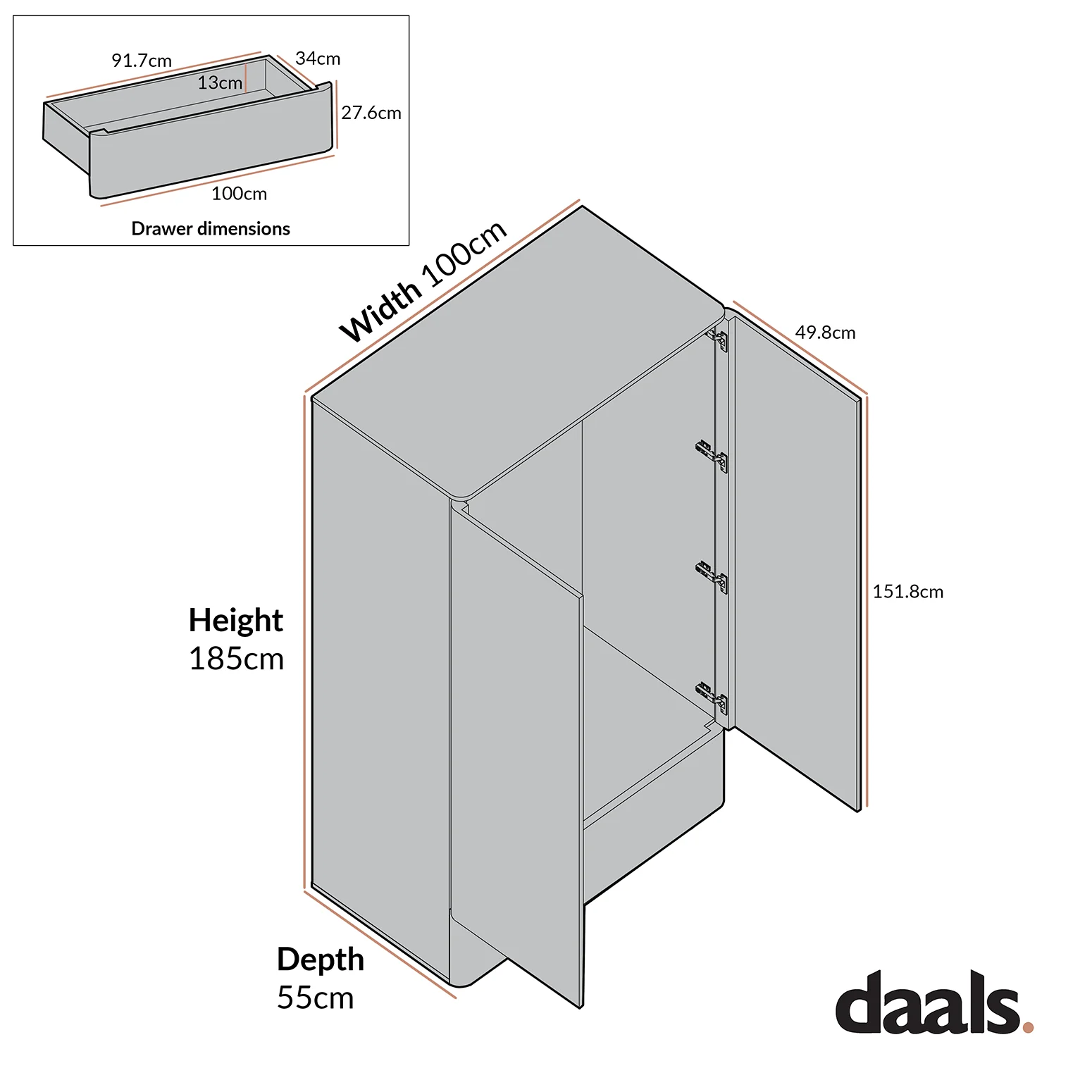 Agnes Curved Edge Double Wardrobe, Off White with Oak Top - Image 6