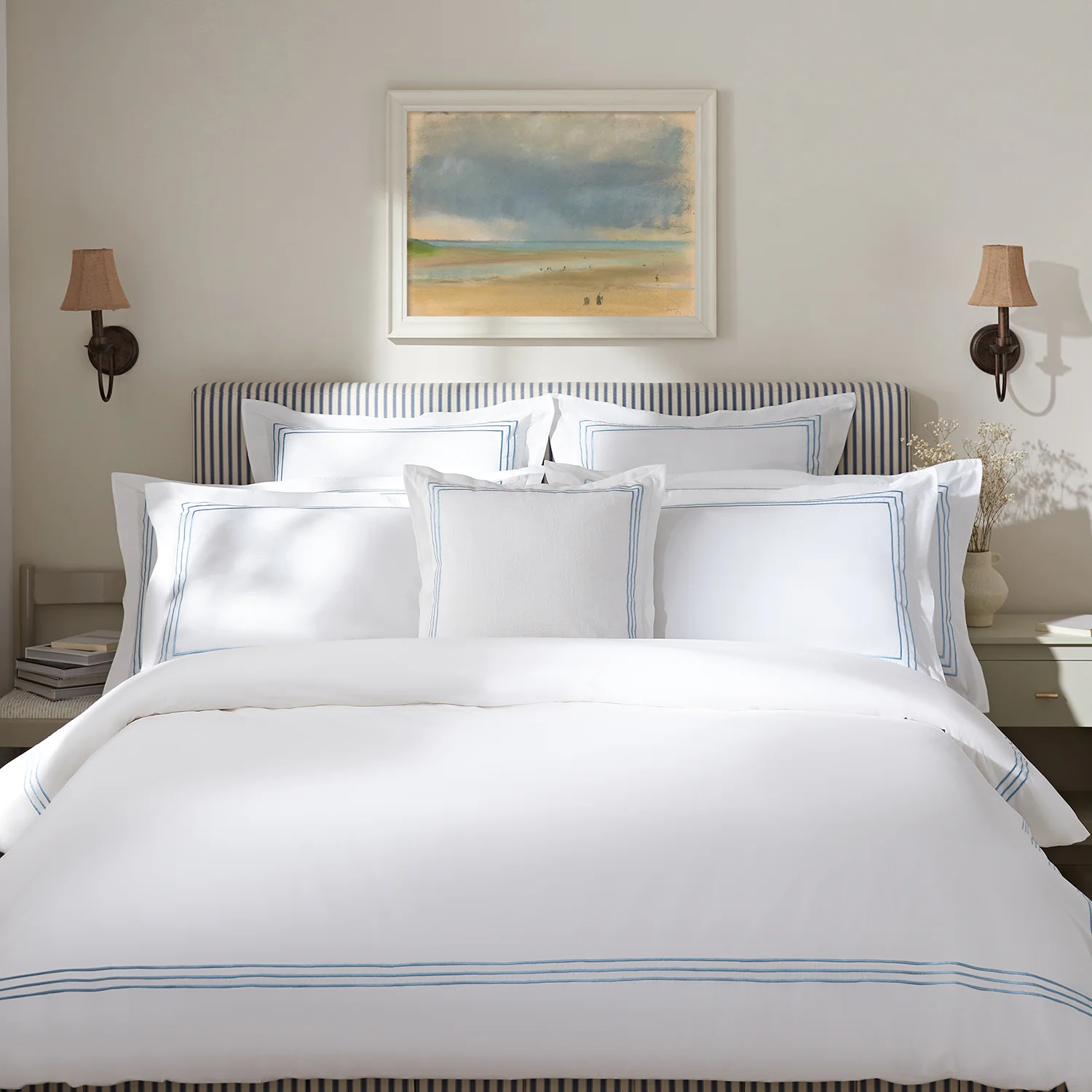 Belvedere Royal Blue Cord Embroidered 300 Thread Count Cotton Percale Duvet Set