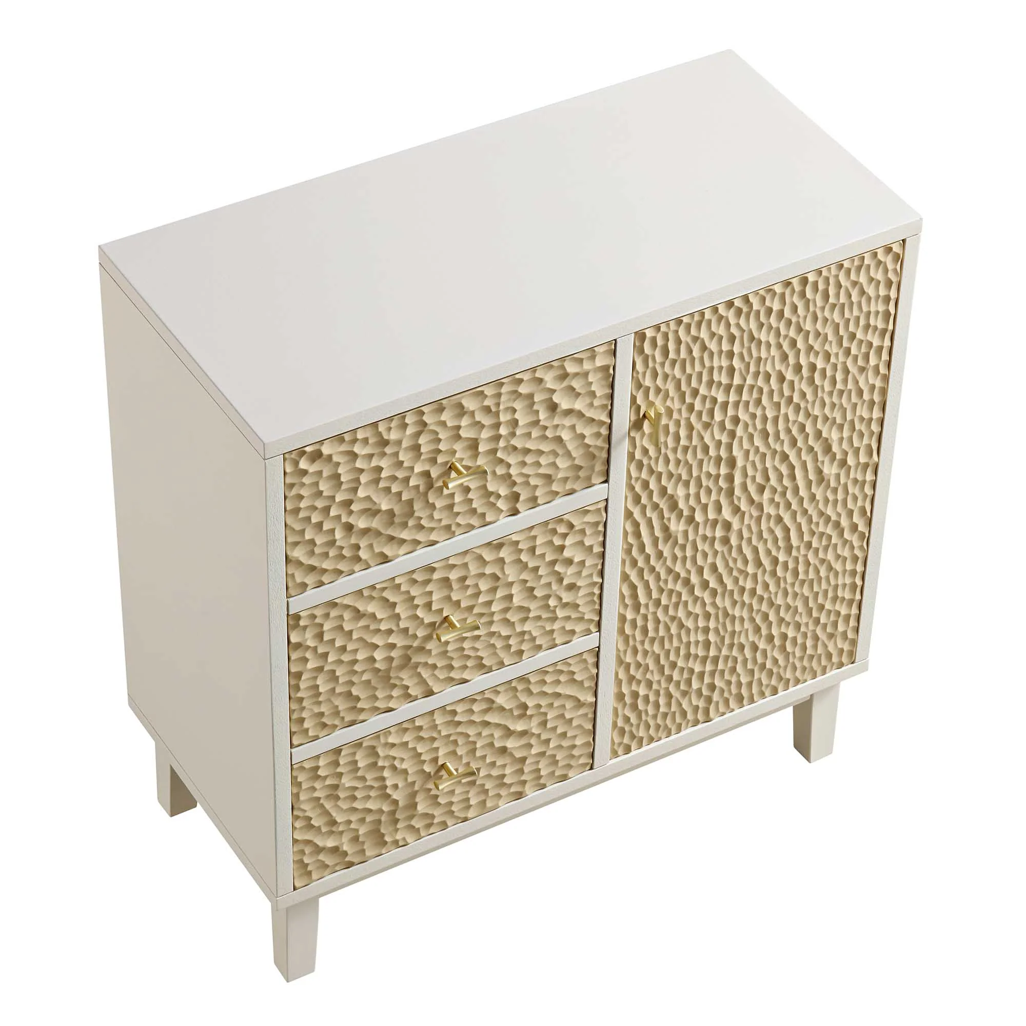 Bianca Chip Carved 1 Door 3 Drawer Small Sideboard, Sand Beige & Ivory - Image 8