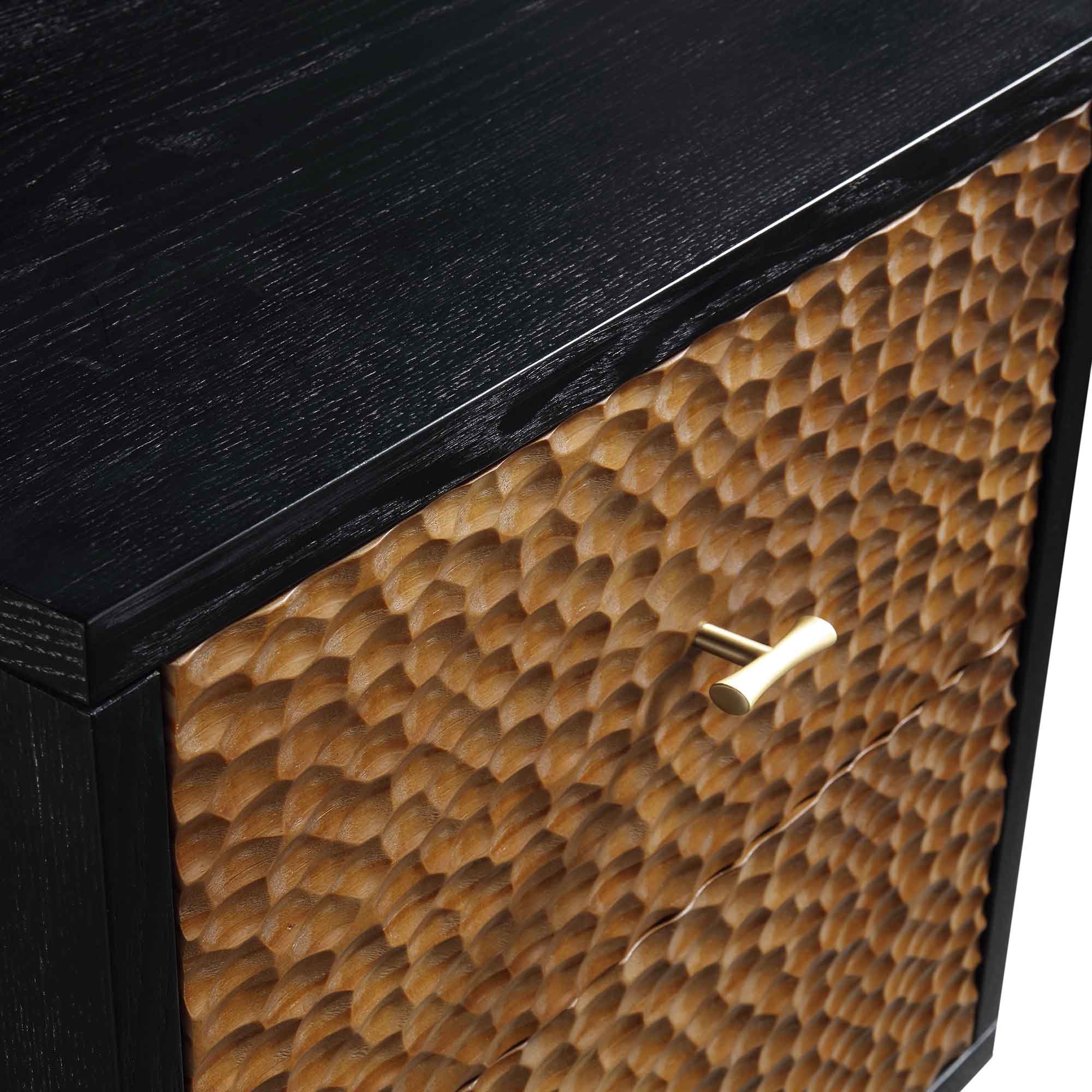 Bianca Chip Carved Bedside Table, Antique Bronze & Black - Image 10