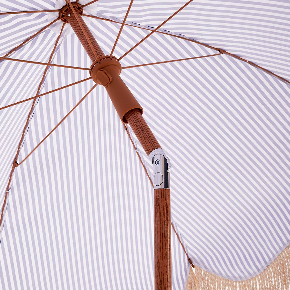Gabriel Blue and White Striped Fringed Parasol with Tilt - Image 13