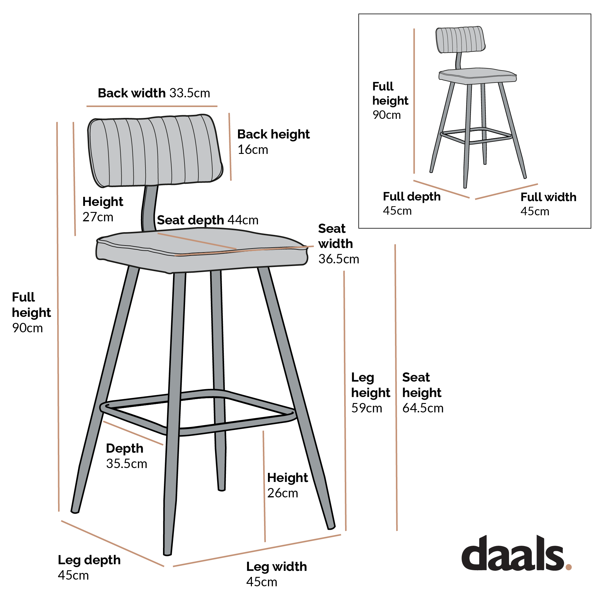 Charlecote Set of 2 Dark Grey Velvet Upholstered Bar Stools - Image 4