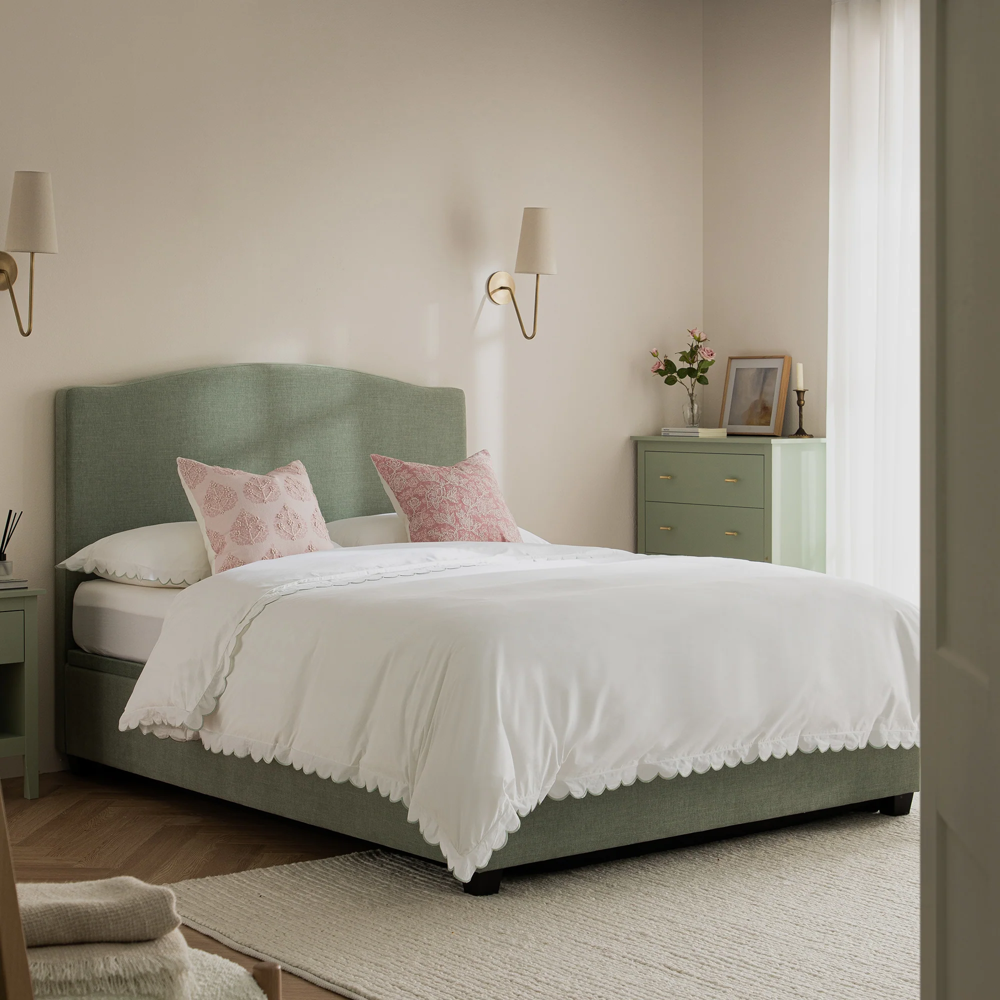 Chilworth Upholstered Ottoman Storage Bed, Water Green Chenille