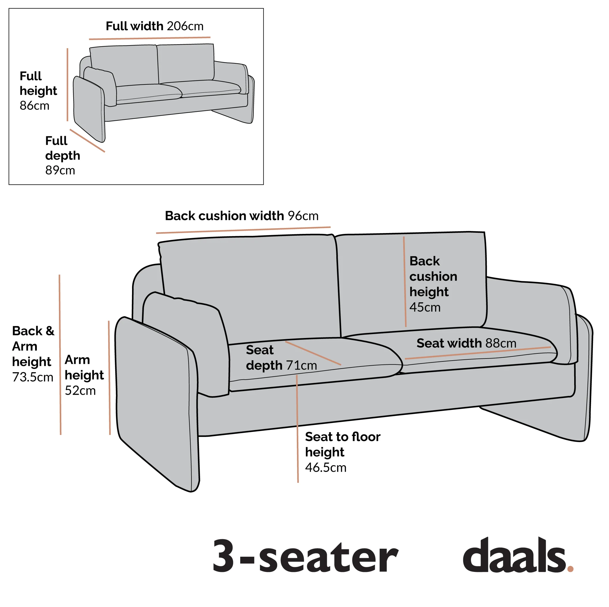 Clapham 3-Seater Grey Velvet Fabric Sofa - Image 6