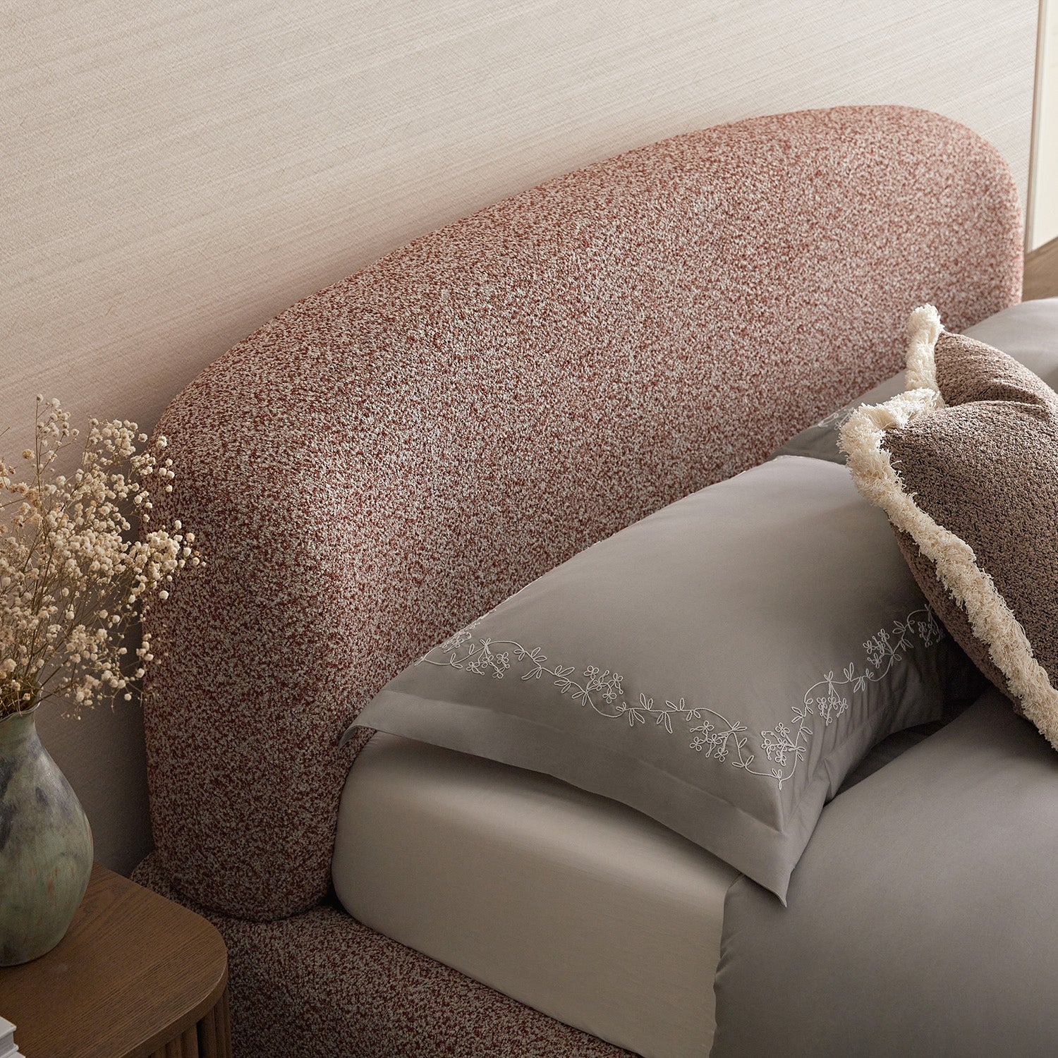 Constance Winged Headboard Ottoman Storage Bed, Musk Blush Boucle - Image 5