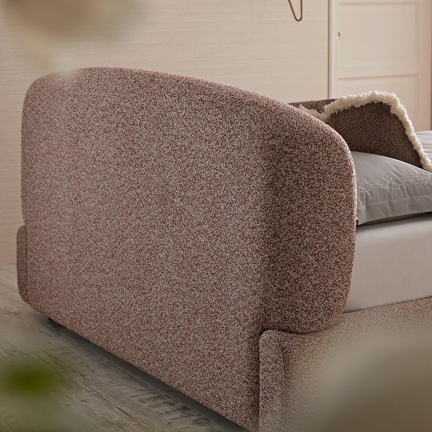 Constance Winged Headboard Ottoman Storage Bed, Musk Blush Boucle - Image 7