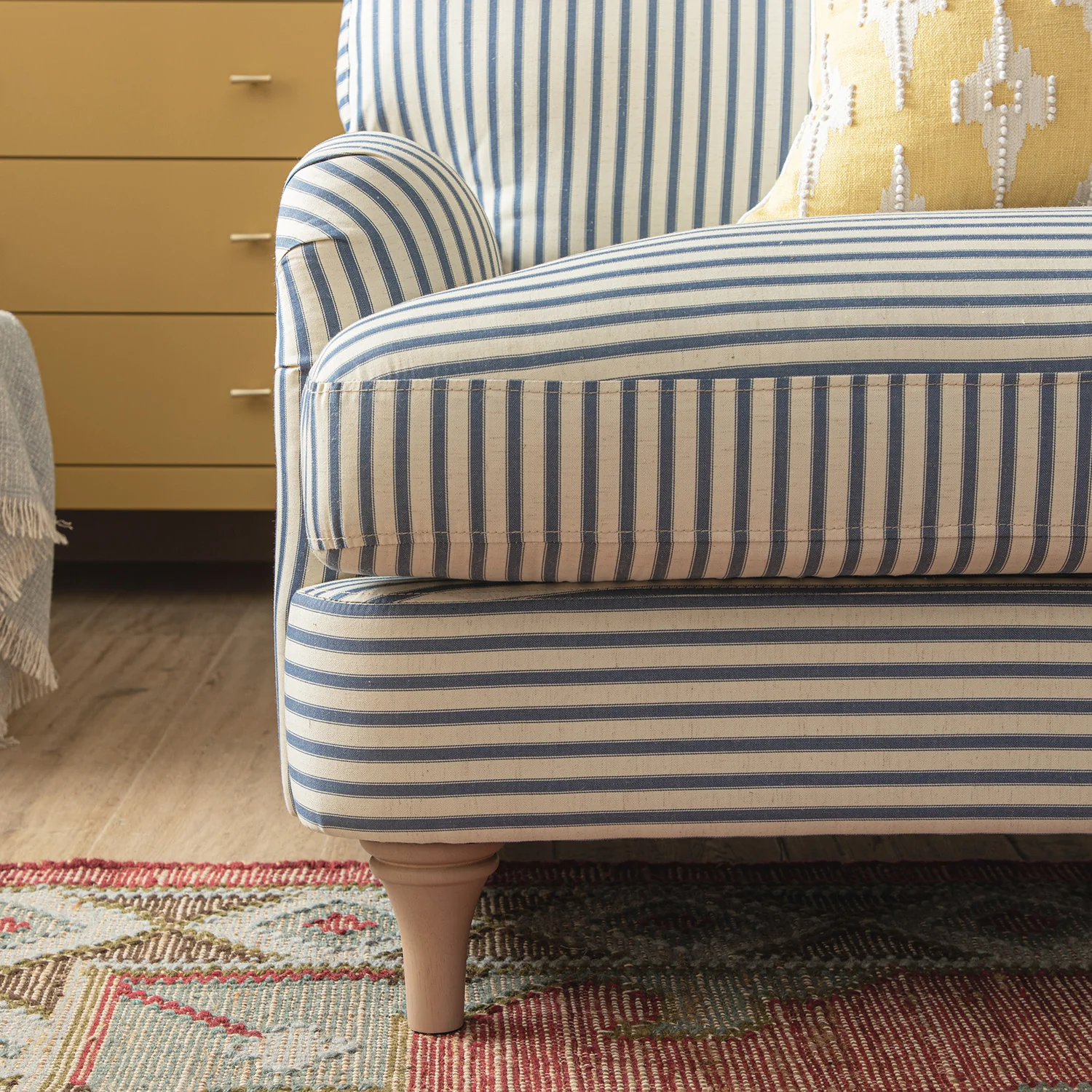 Daphnis Blue Striped Linen Blend Sofa, Loveseat - Image 4