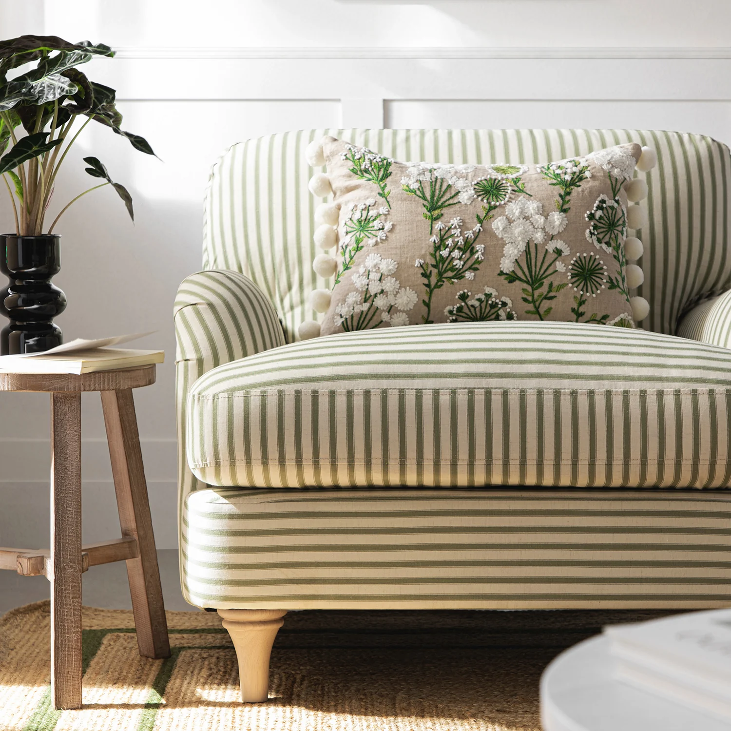 Daphnis Green Striped Linen Blend Sofa, 1-Seater - Image 3