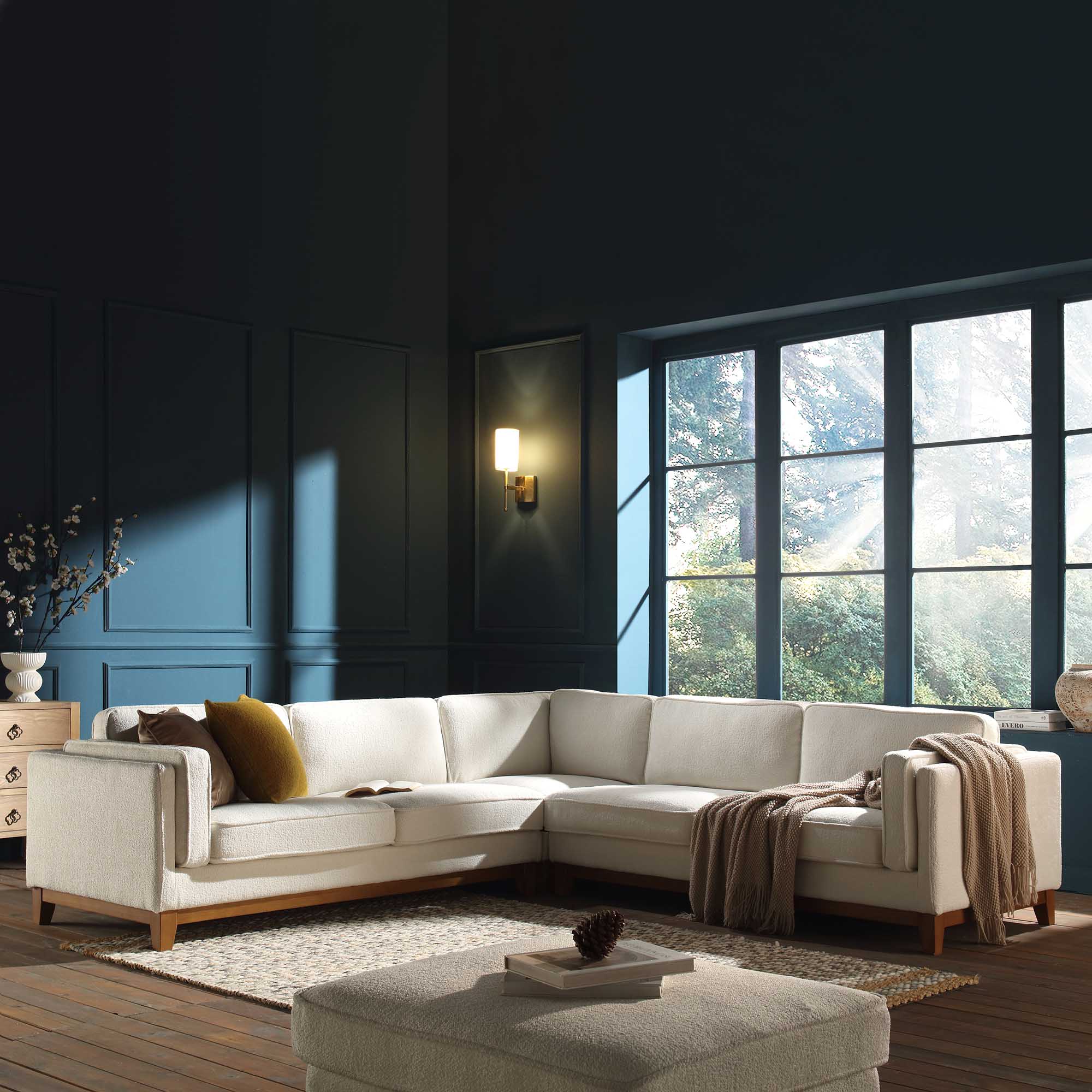 Dipley Beige Boucle Fabric Grande Corner Sofa - Image 2