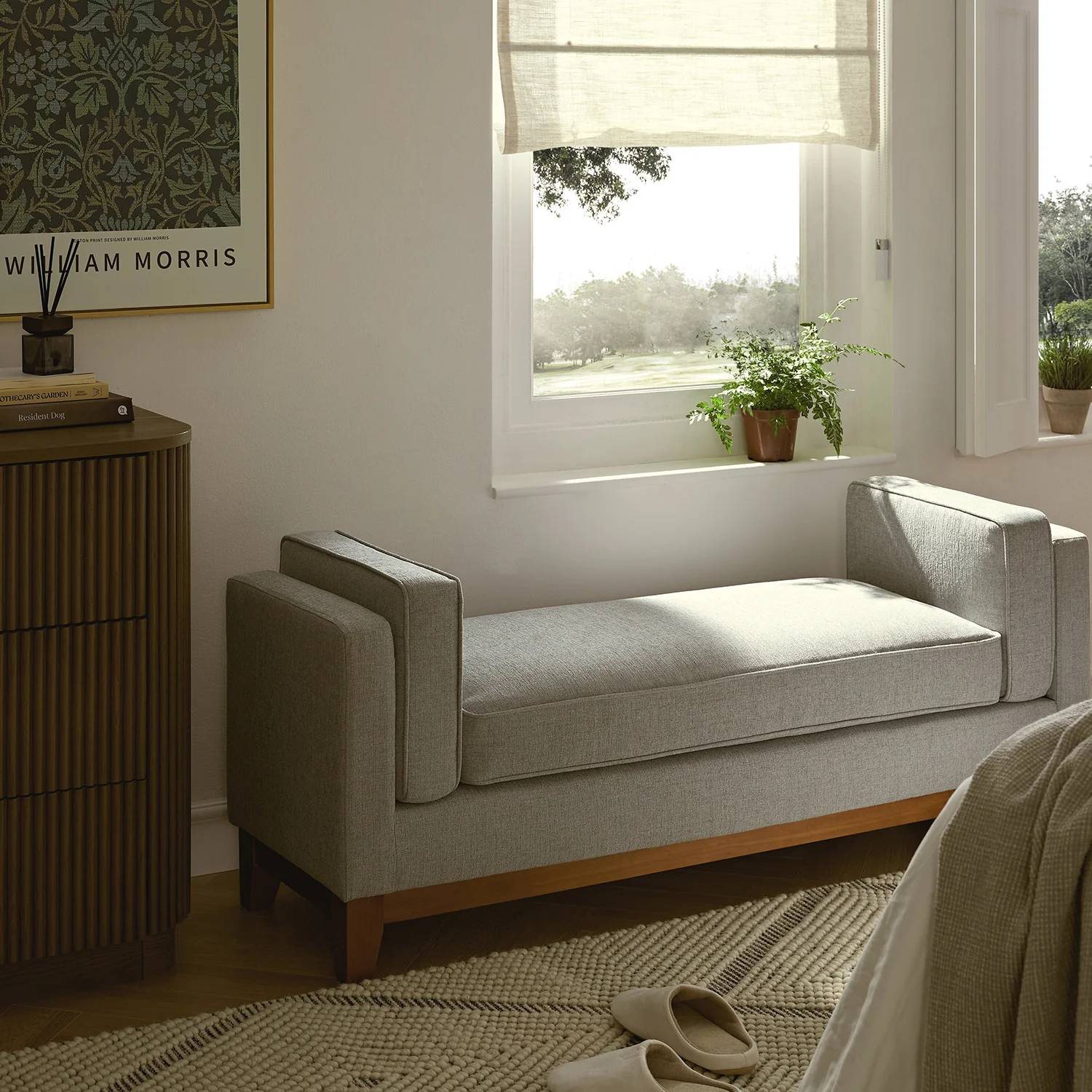 Dipley Sage Woven Fabric Upholstered Bench