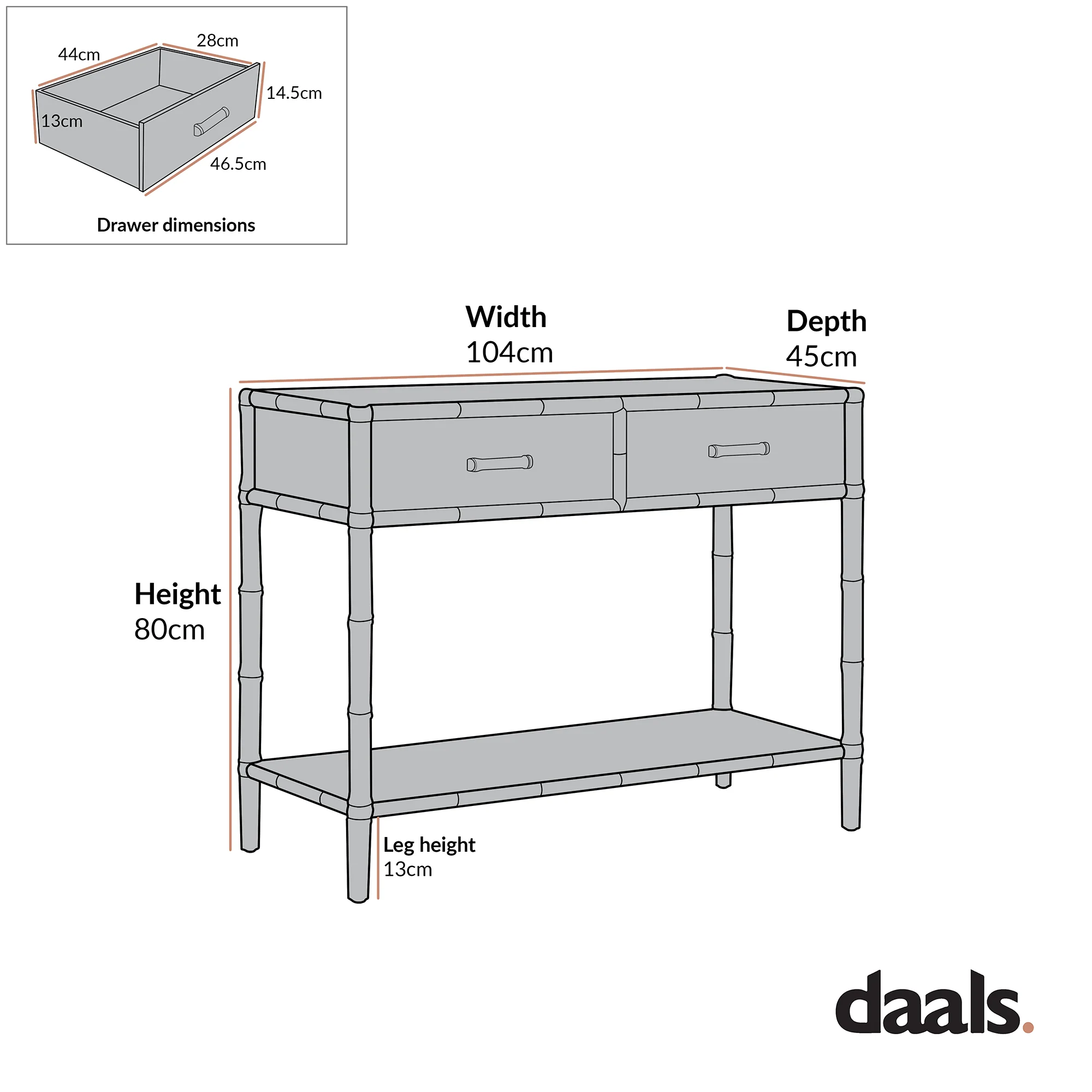 Elstowe Faux Bamboo 2-Drawer Console Table, Sage Green - Image 8