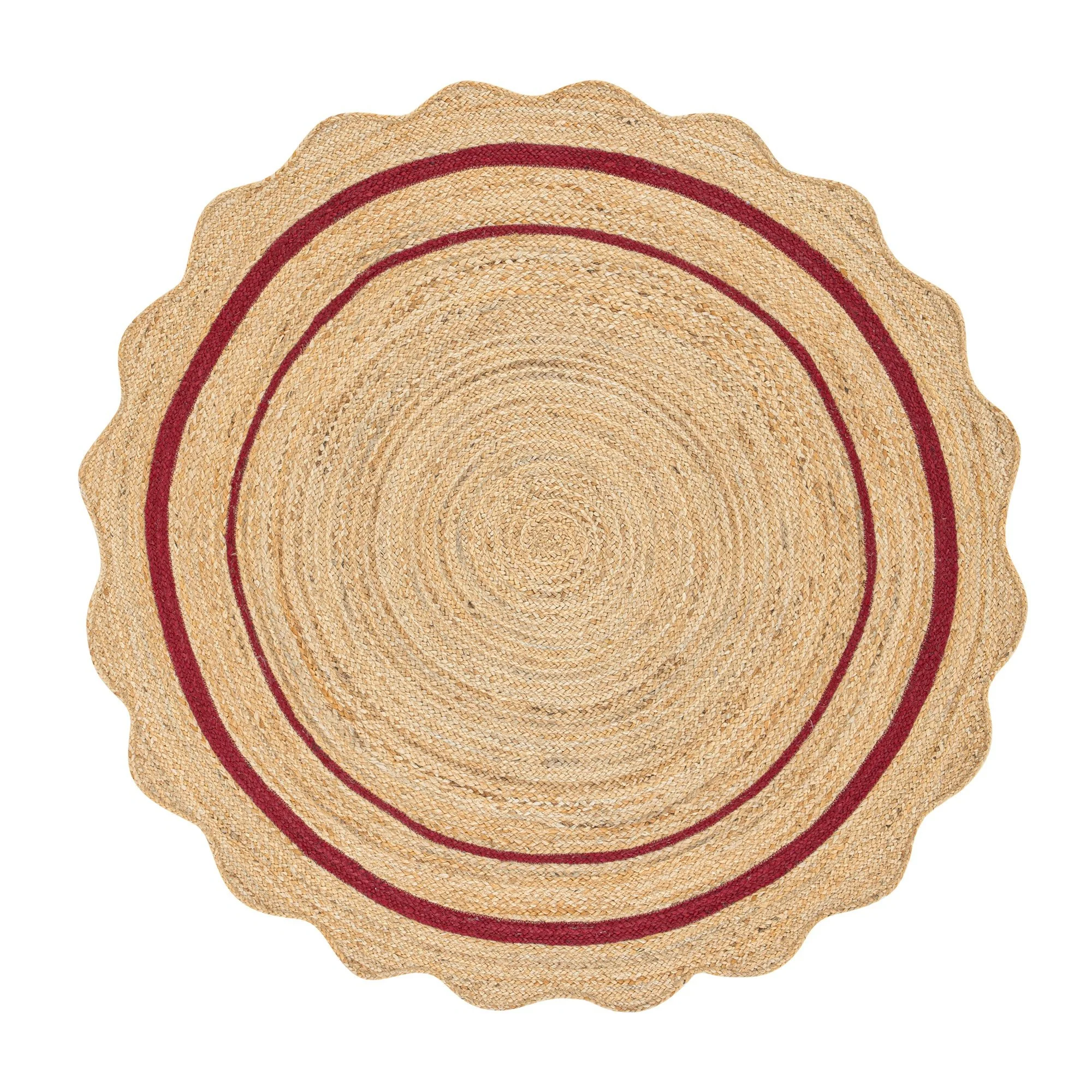 Evie Hand Braided Jute Scallop Scarlet Red Round Rug