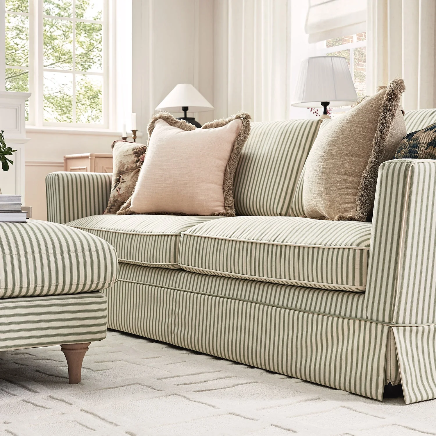 Fitz Skirted Large 3-Seater Sofa, Sage Striped Linen Blend - Image 4