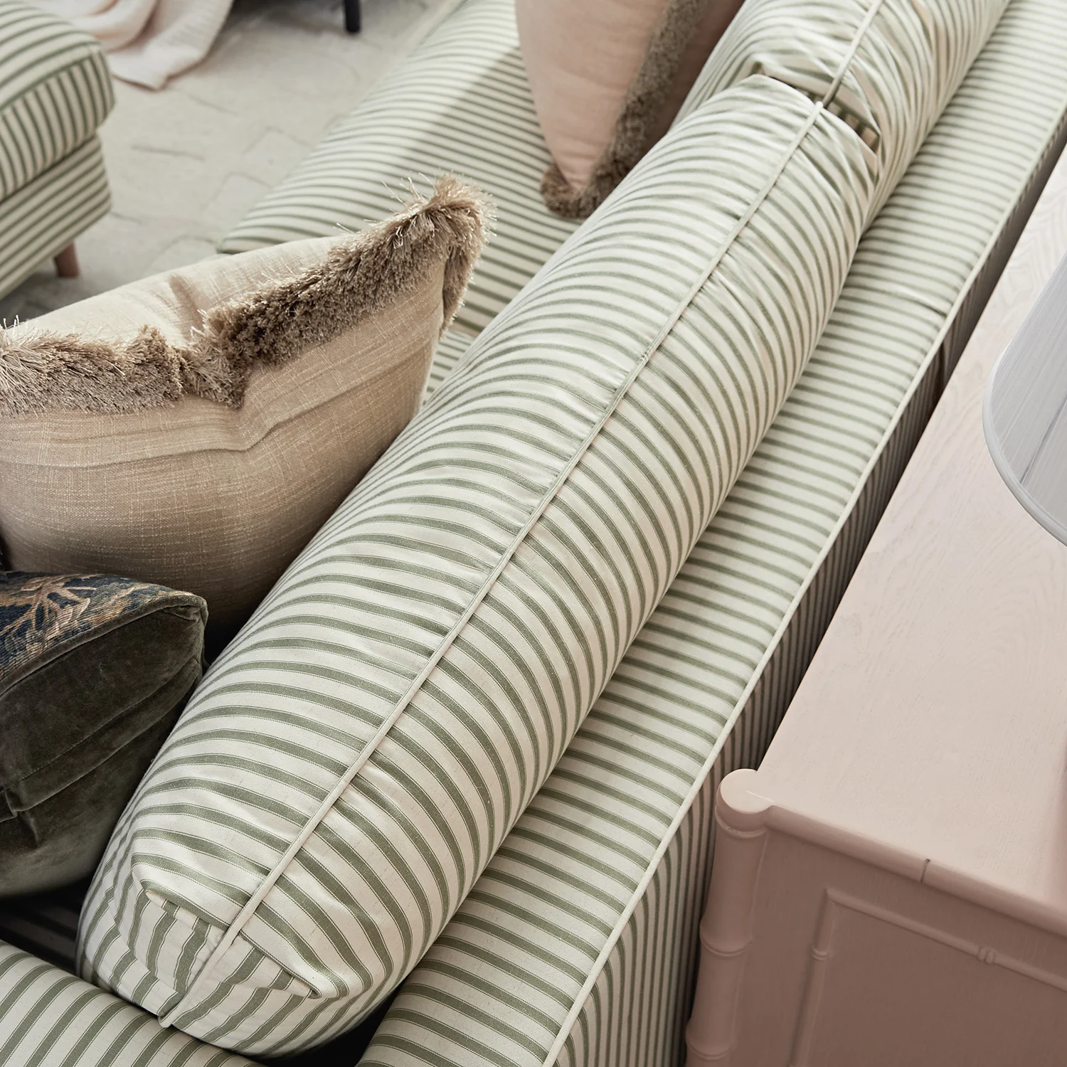 Fitz Skirted Large 3-Seater Sofa, Sage Striped Linen Blend - Image 5