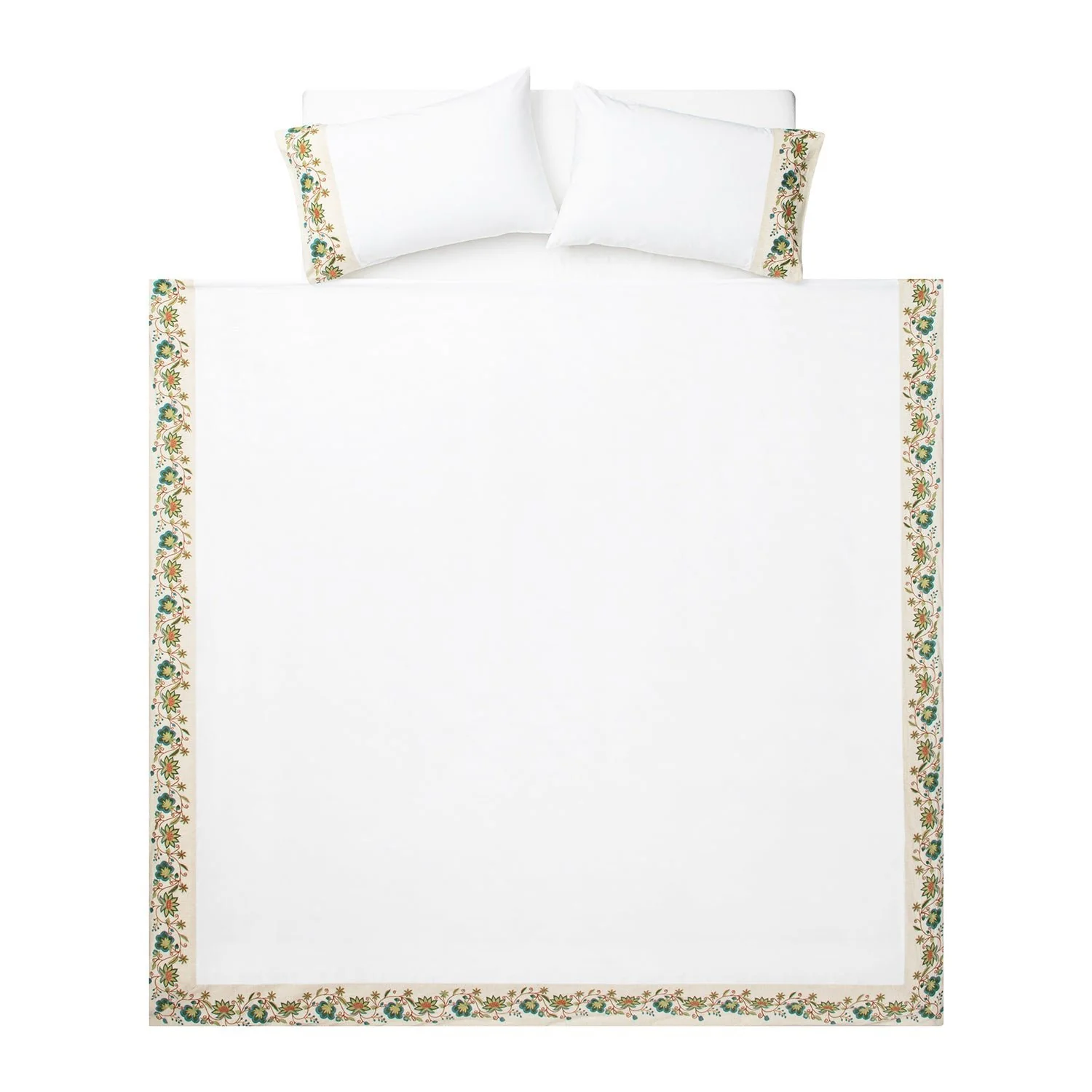 Flora & Fauna White Jacobean Floral Embroidered 300 Thread Count Cotton Percale Duvet Set
