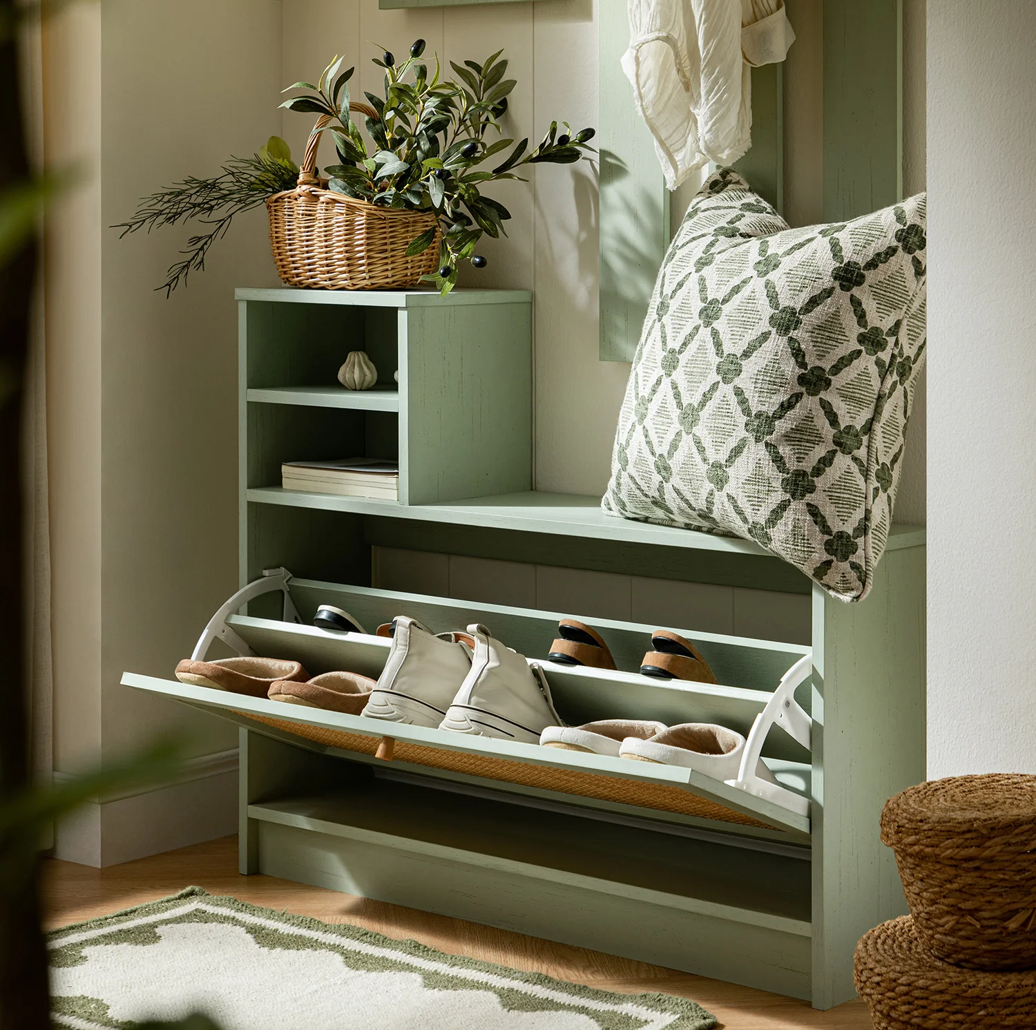 Frances Rattan Hallway Unit with Mirror, Mint - Image 5