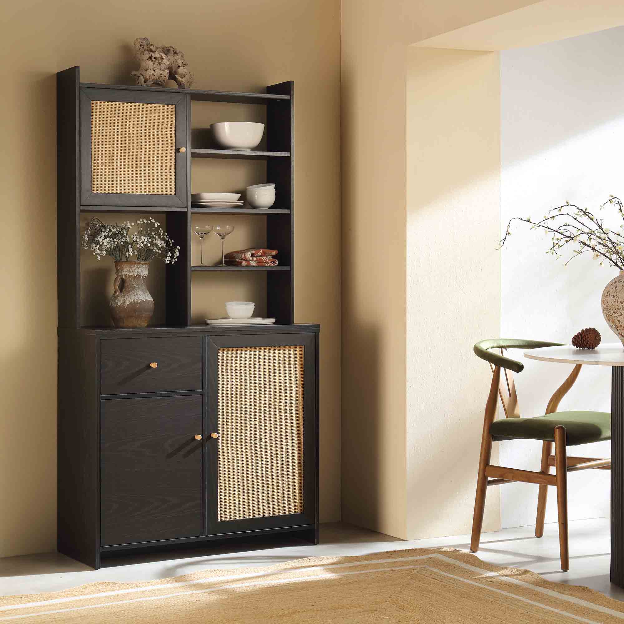 Frances Woven Rattan Dresser, Black