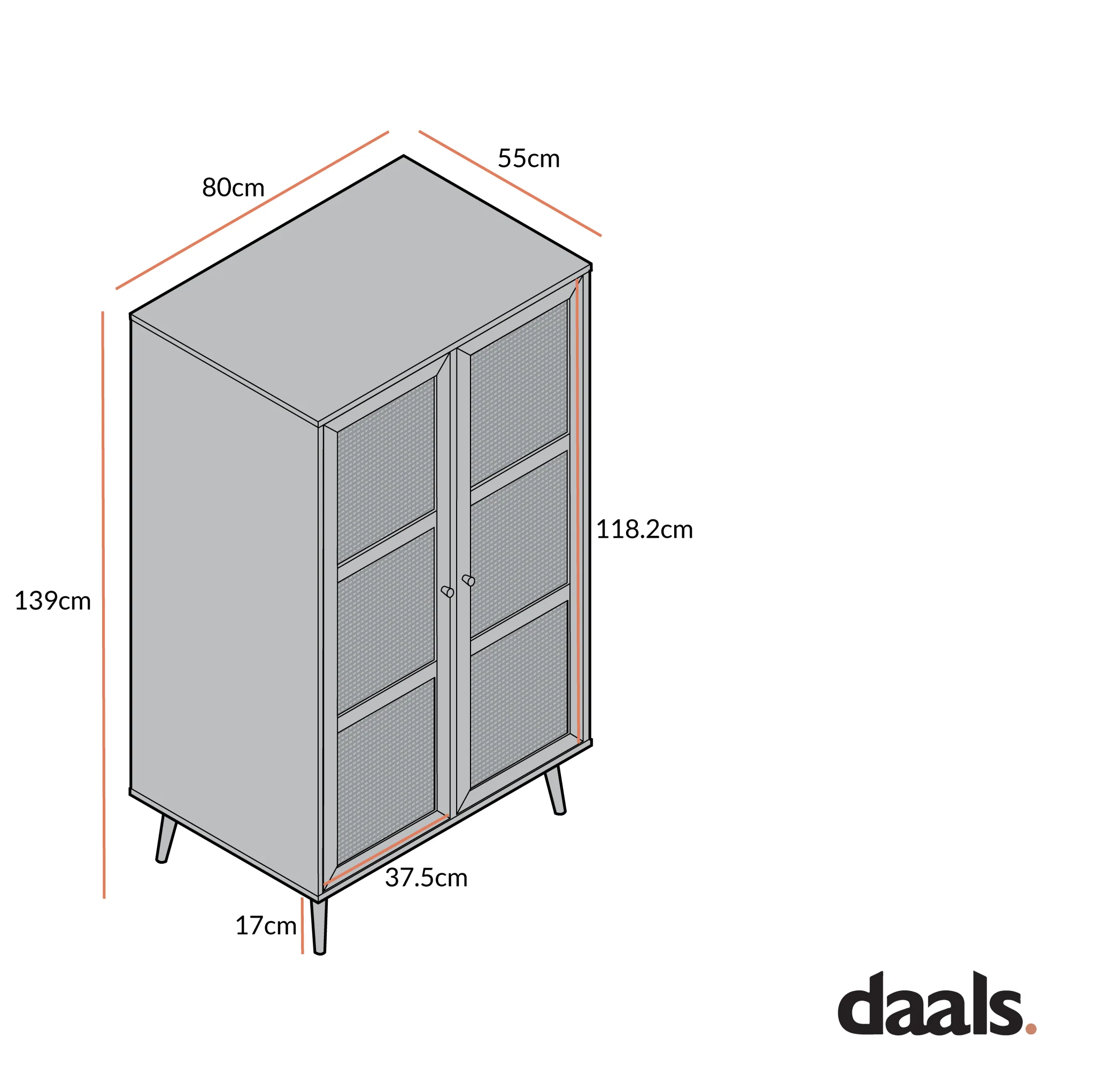 Frances Woven Rattan Compact Double Wardrobe, Black - Image 6