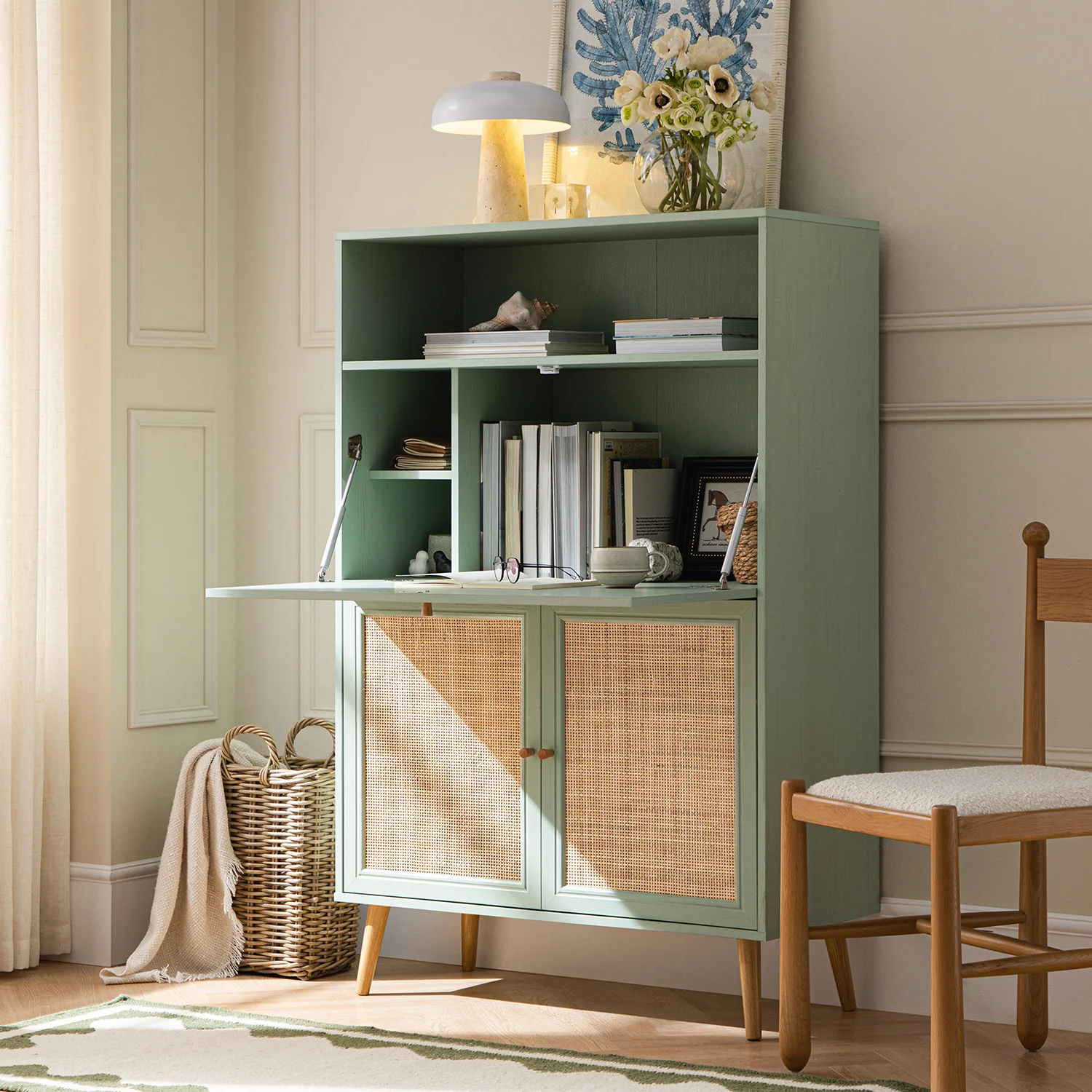 Frances Woven Rattan Writing Bureau, Mint