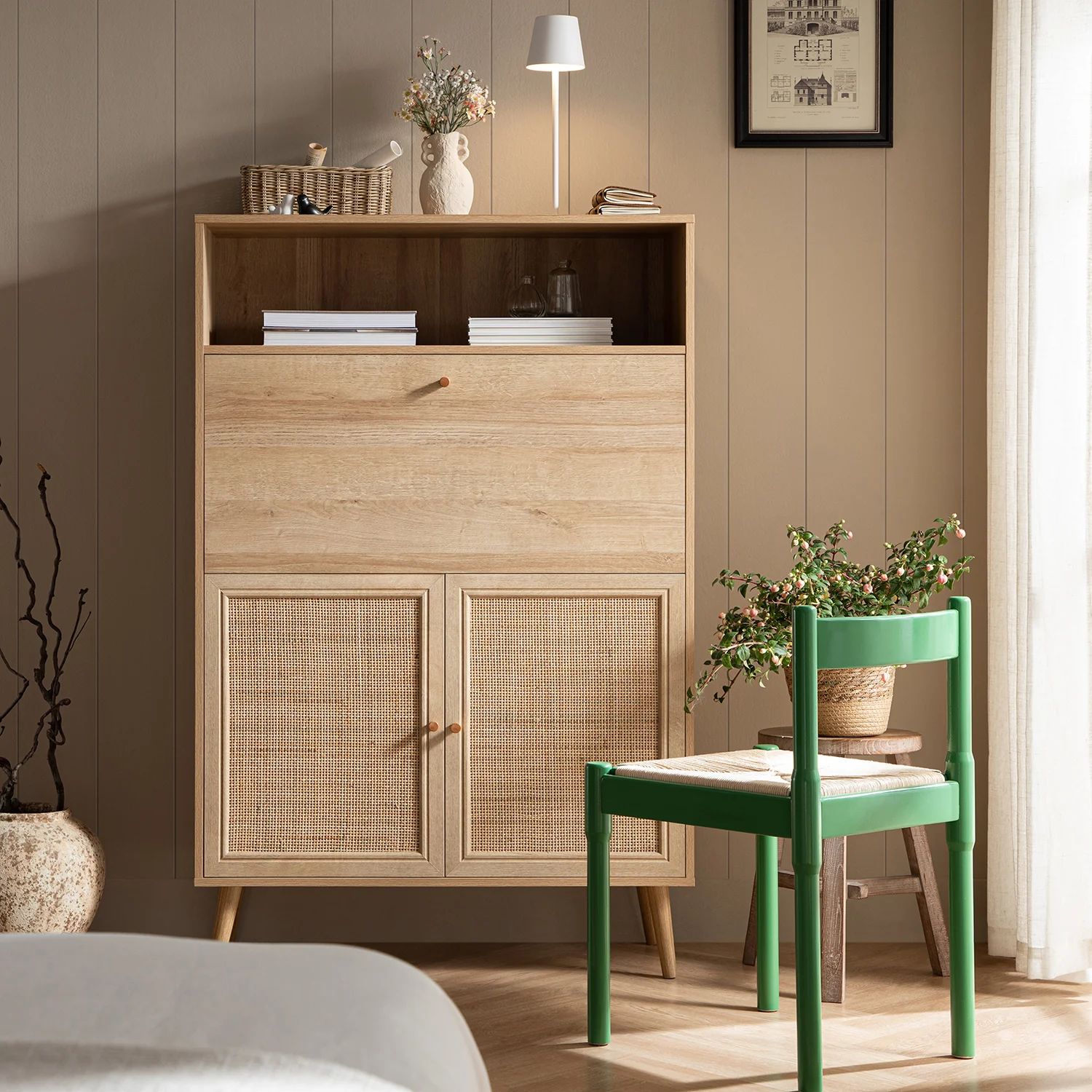 Frances Woven Rattan Writing Bureau, Natural