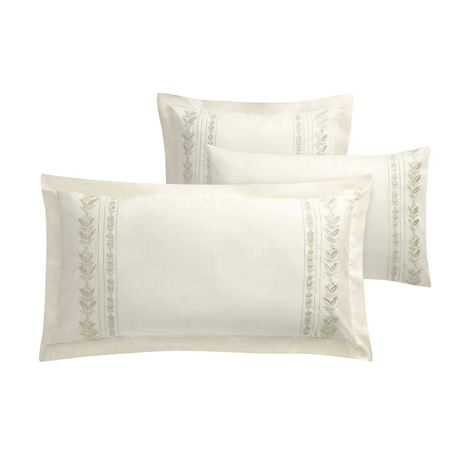 Gabrielle Ivory Leaf Embroidered 600 Thread Count Cotton Sateen Regular Pillowcases - Pair - Image 4