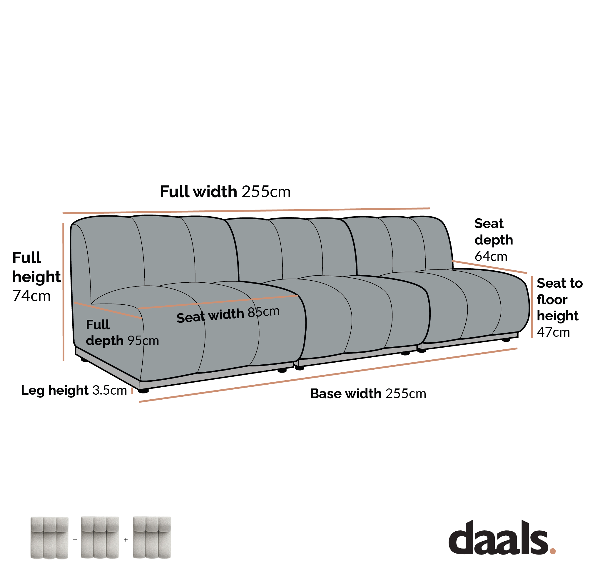 Granvia Musk Blush Boucle Modular Sofa, 3-Seater Sofa - Image 8