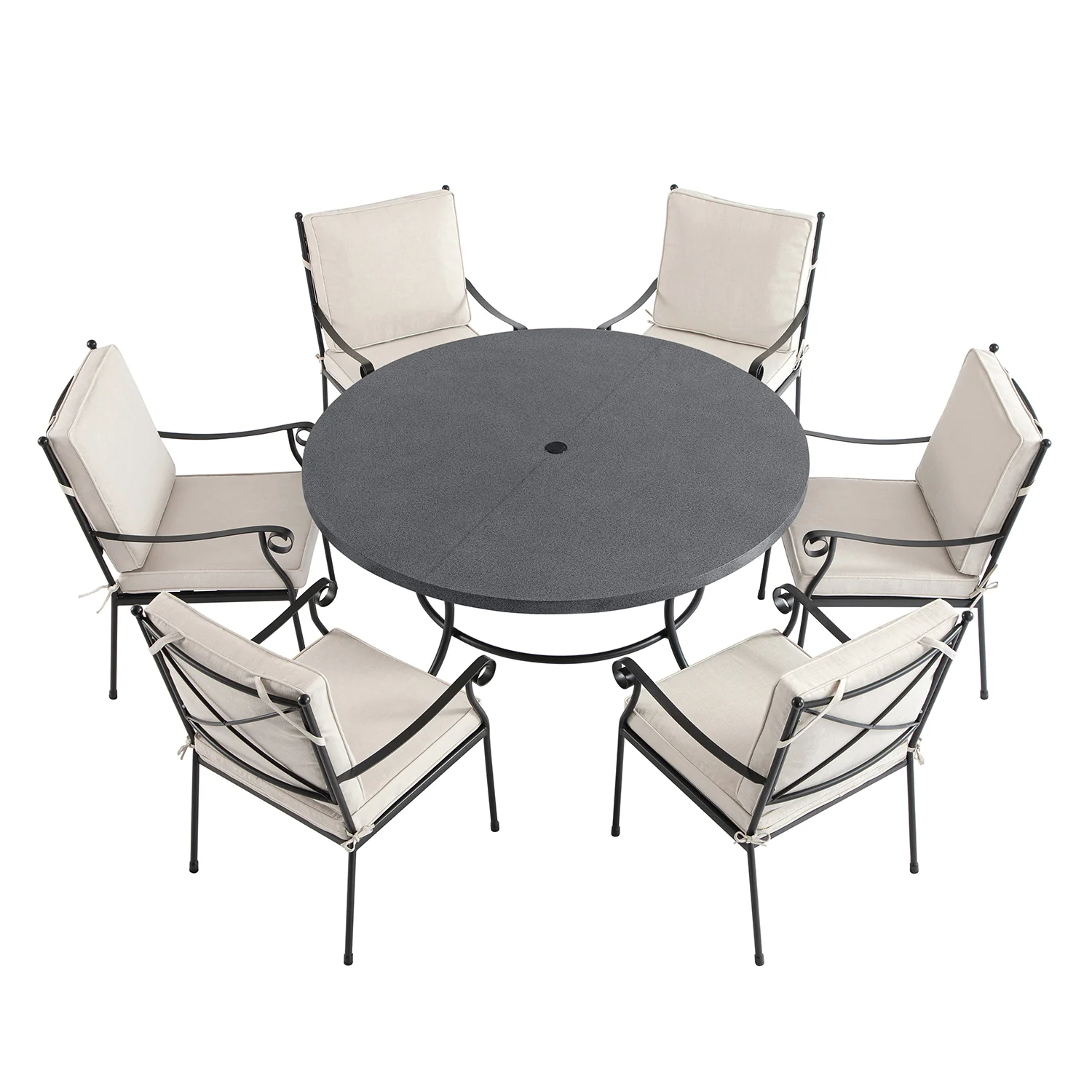 Haymes Indoor and Outdoor Metal 6-Seater Round Dining Set, Beige - Image 10
