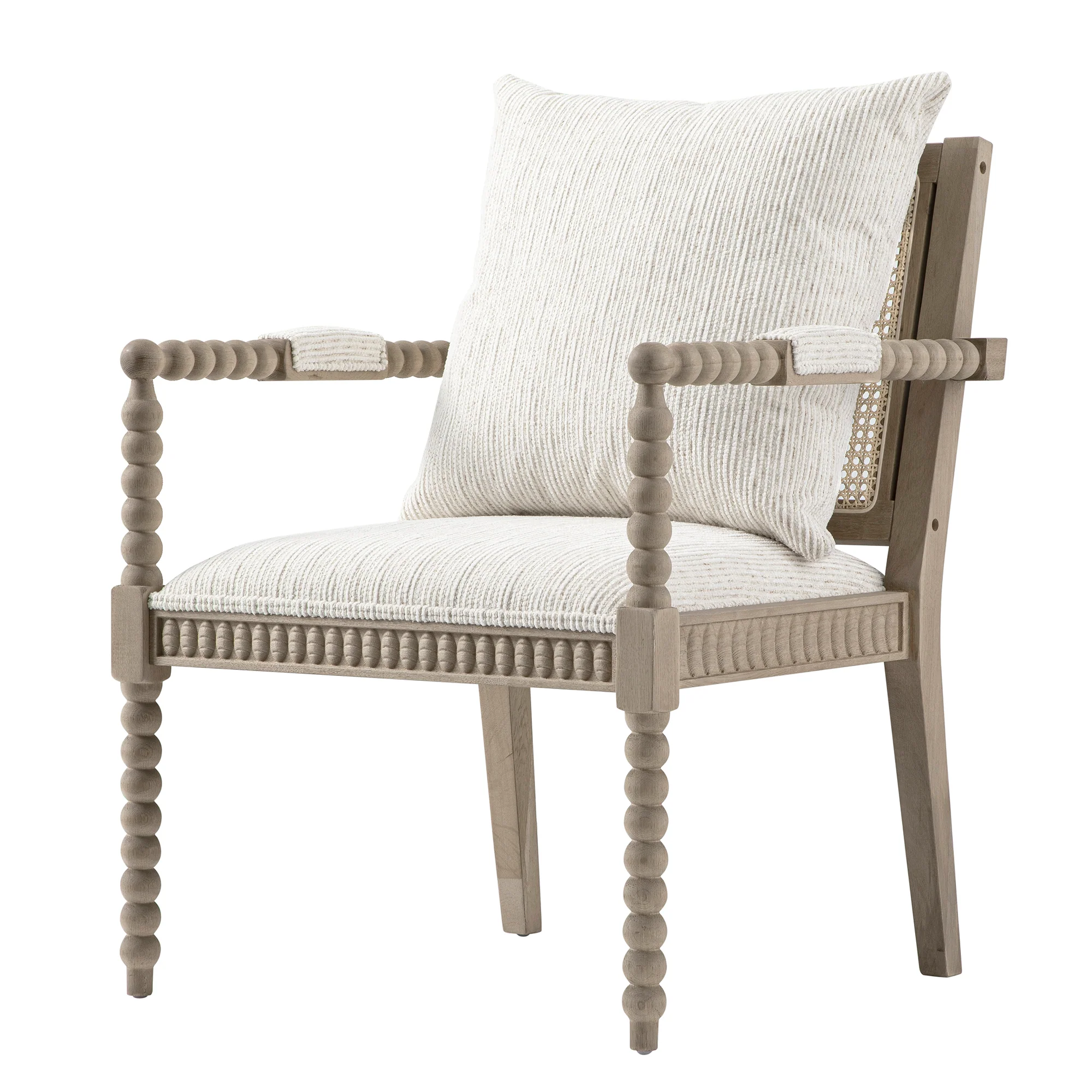 Hemingford Beige Textured Fabric Bobbin Washed Oak Armchair - Image 6