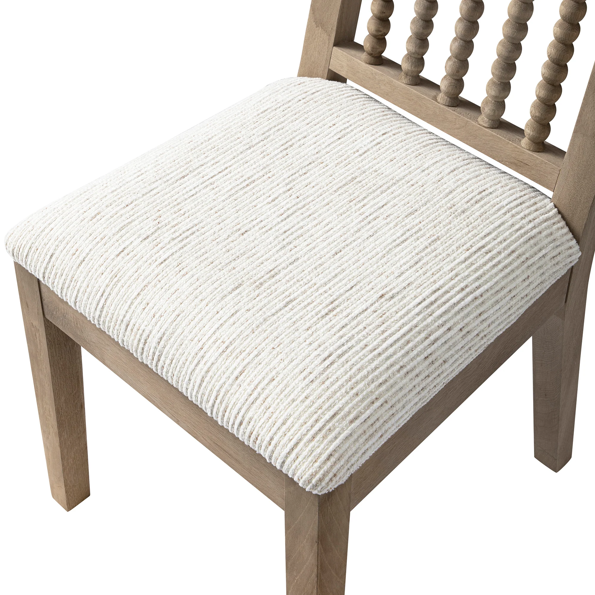 Hemingford Set of 2 Beige Textured Fabric Bobbin Spindle Washed Oak Dining Chairs - Image 13