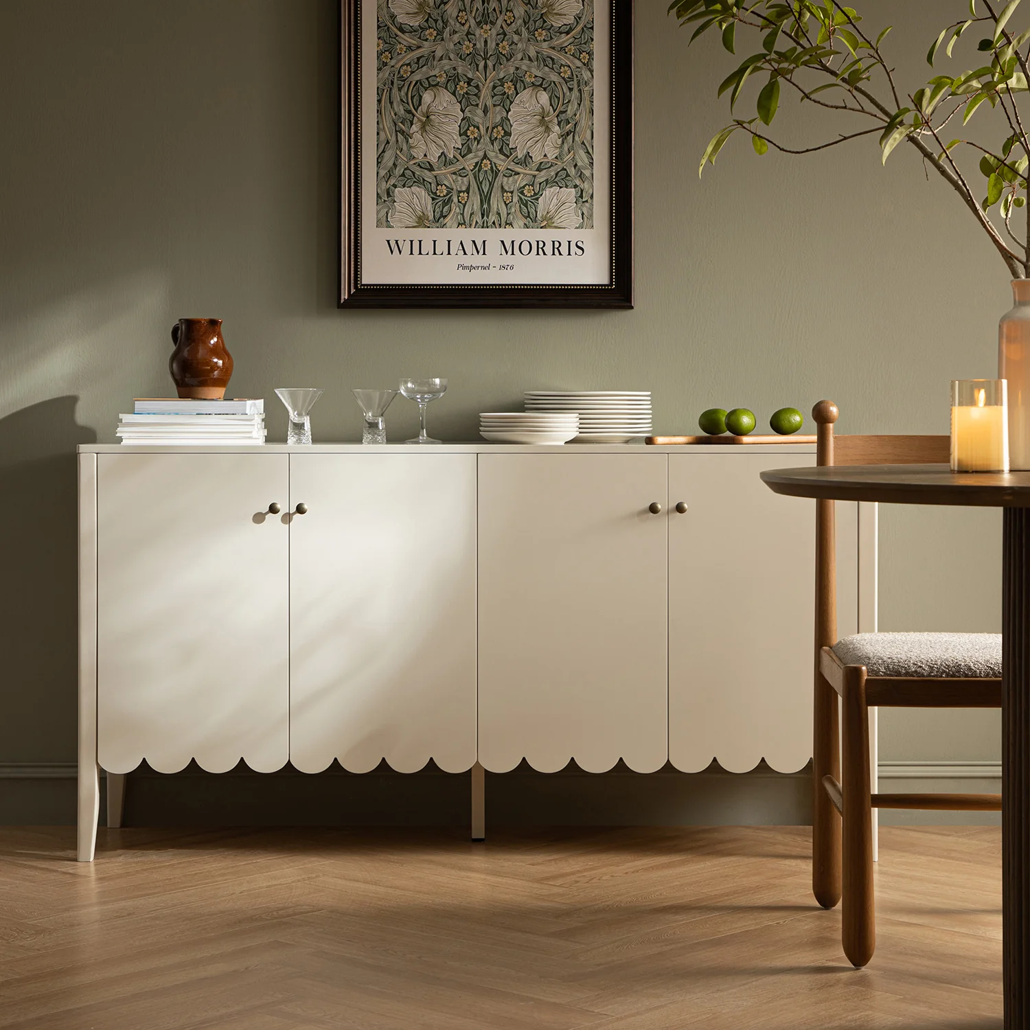 Henley Scalloped Edge 150cm Wide Sideboard, Light Sand