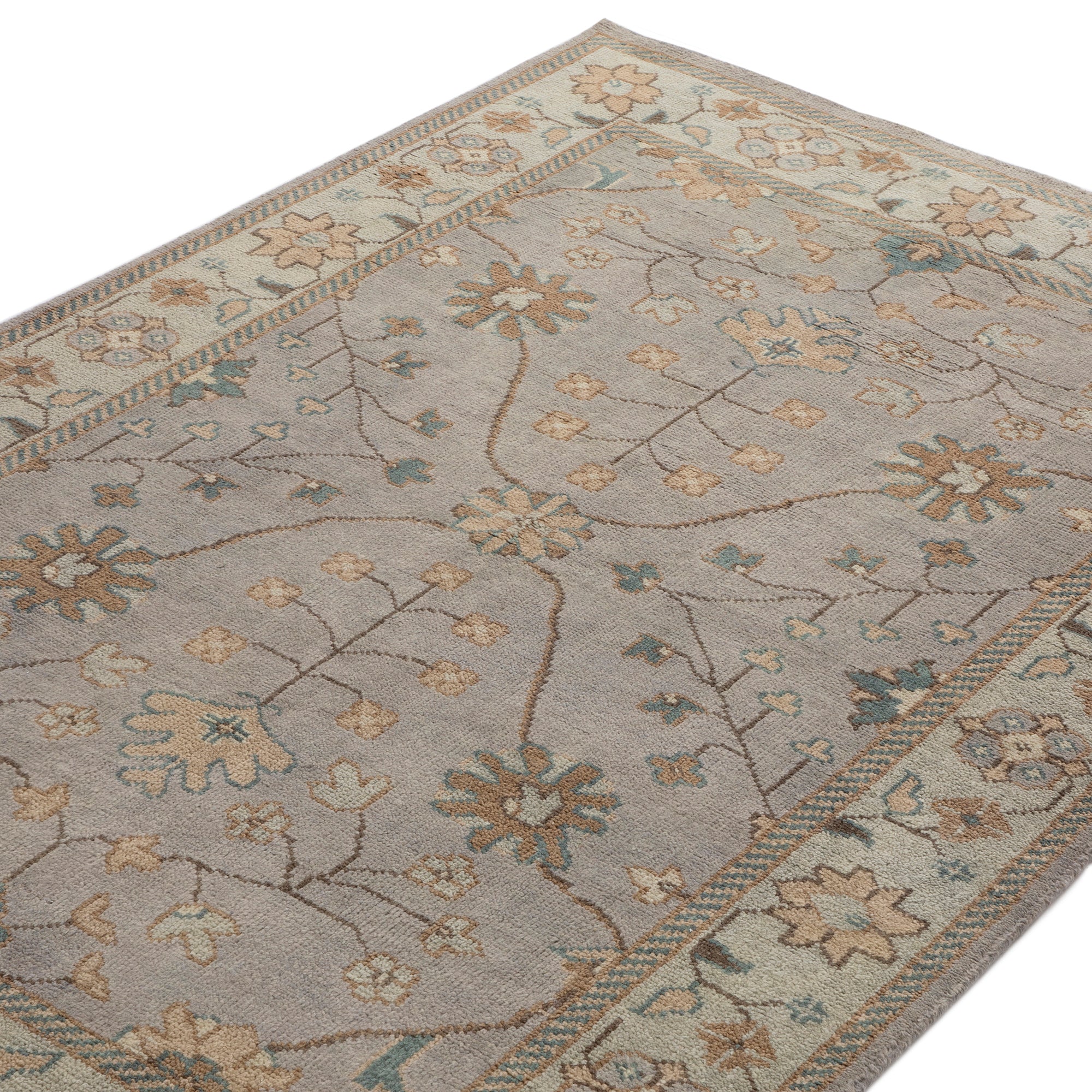 Premium Hand-Knotted Heritage Collection Florentine Ice Blue New Zealand Wool Rug - Image 5