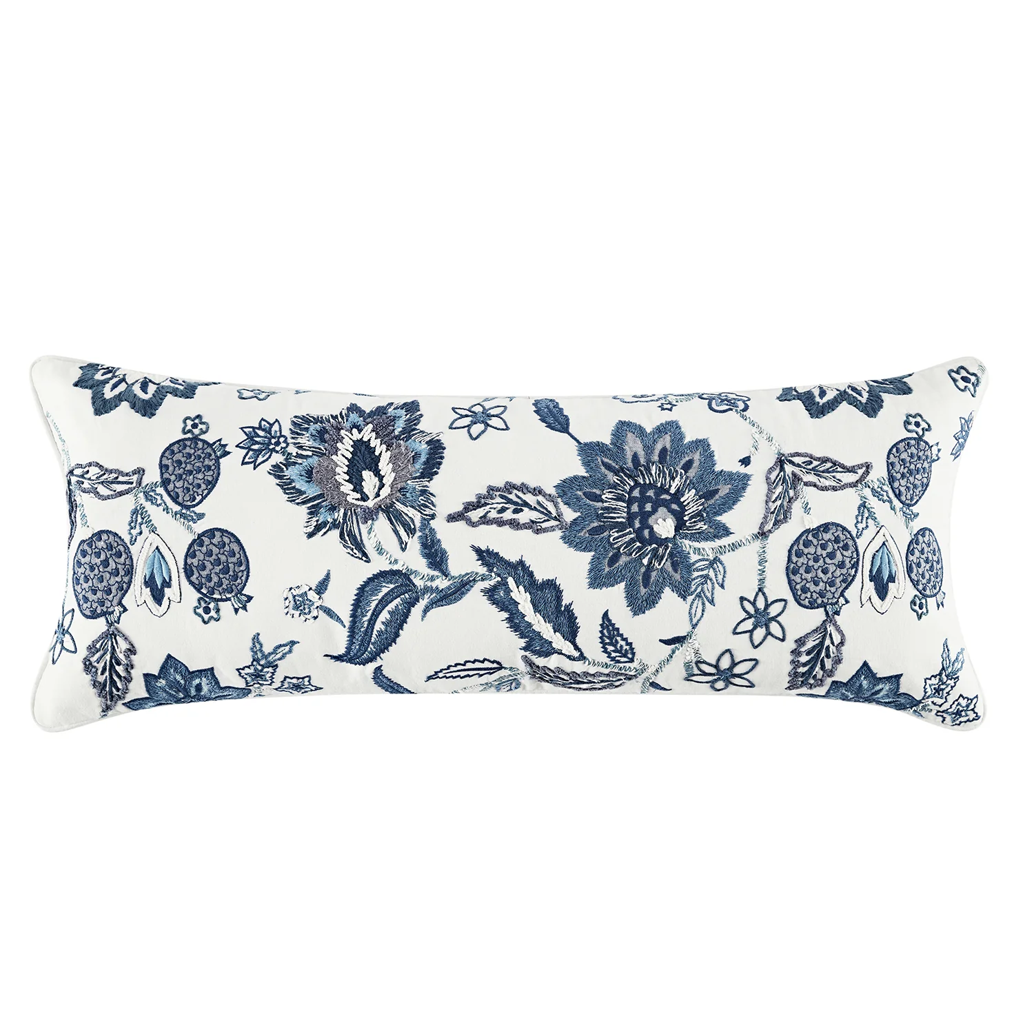 Jaipur Serenity Sky Blue Floral Embroidered Lumbar Cushion