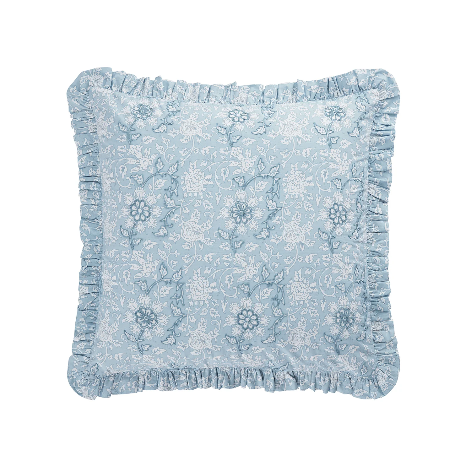 Jaipur Serenity Sky Blue Ruffle 210 Thread Count Cotton Percale Continental Square Pillowcases - Pair