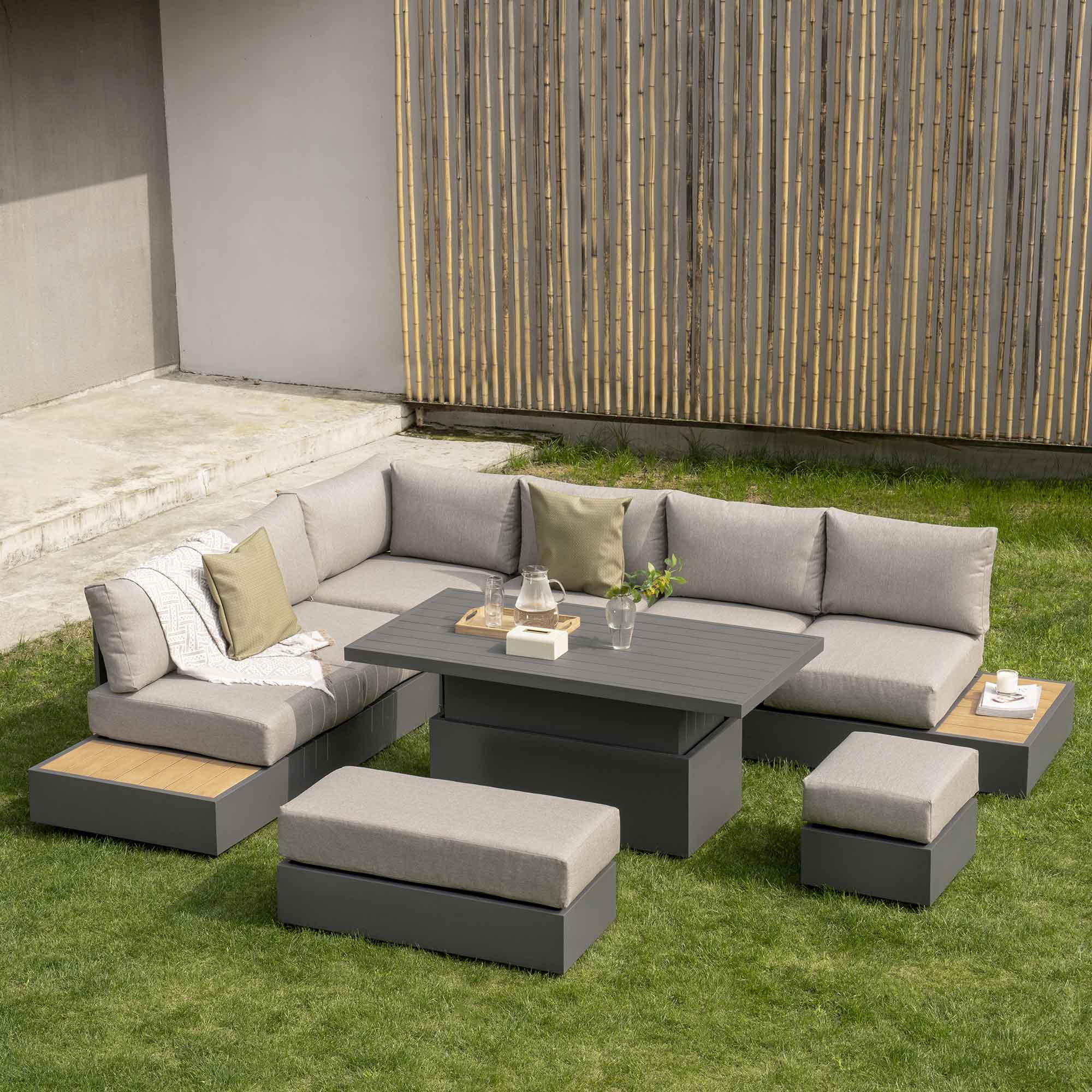 Jardin Aluminium Large Corner Casual Dining Set with Rising Table, Granite - Image 2