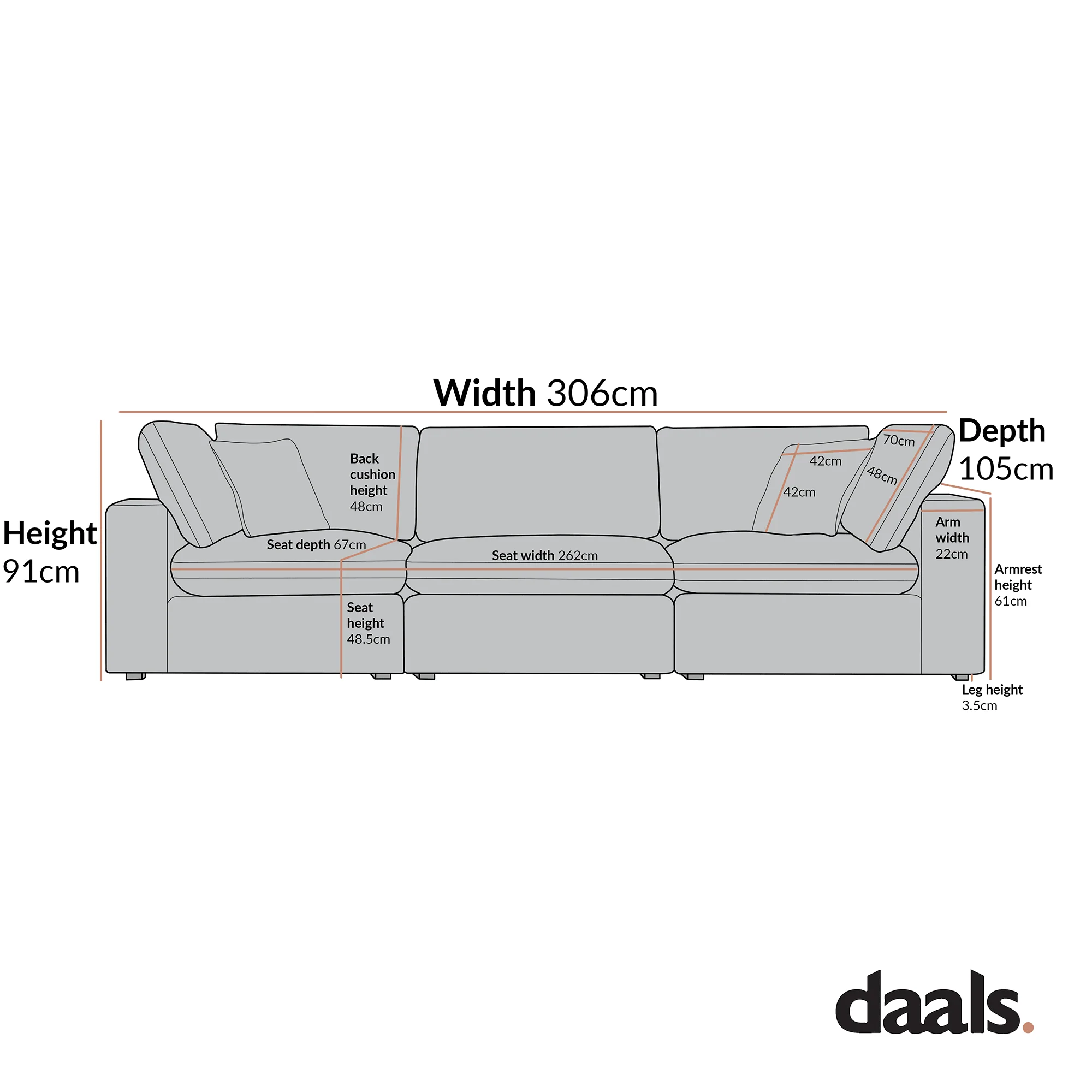 Lutyens Light Grey Linen Blend Modular Sofa, 3-Piece - Image 8