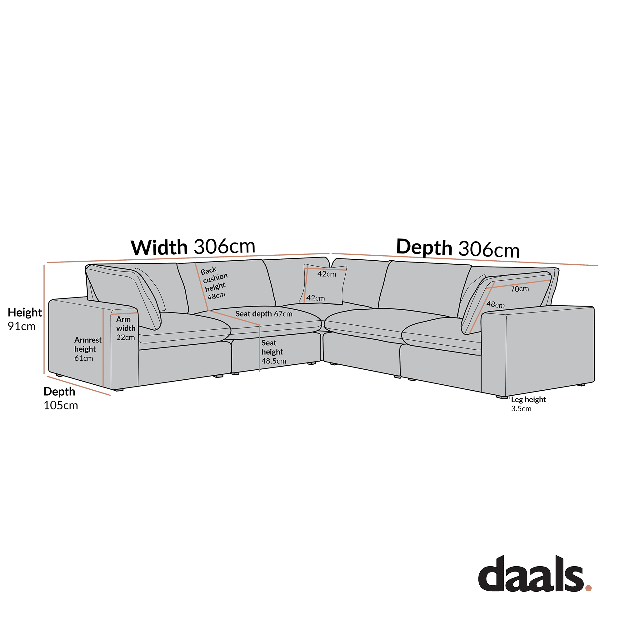 Lutyens Light Grey Linen Blend Modular Sofa, 5-Piece Corner Set - Image 3