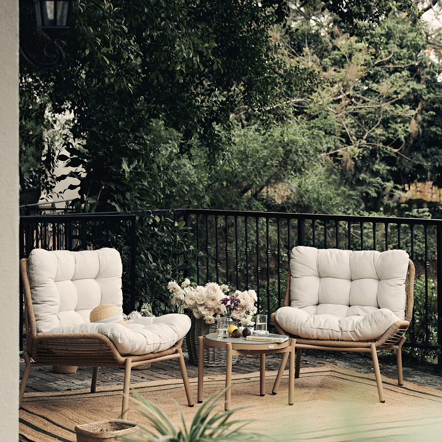 Marlowe 2-Seater Wicker and Aluminium Frame Bistro Set, Natural