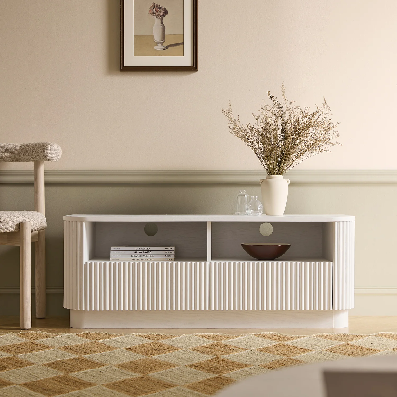 Maru 120cm TV Unit with Drawers, Washed White