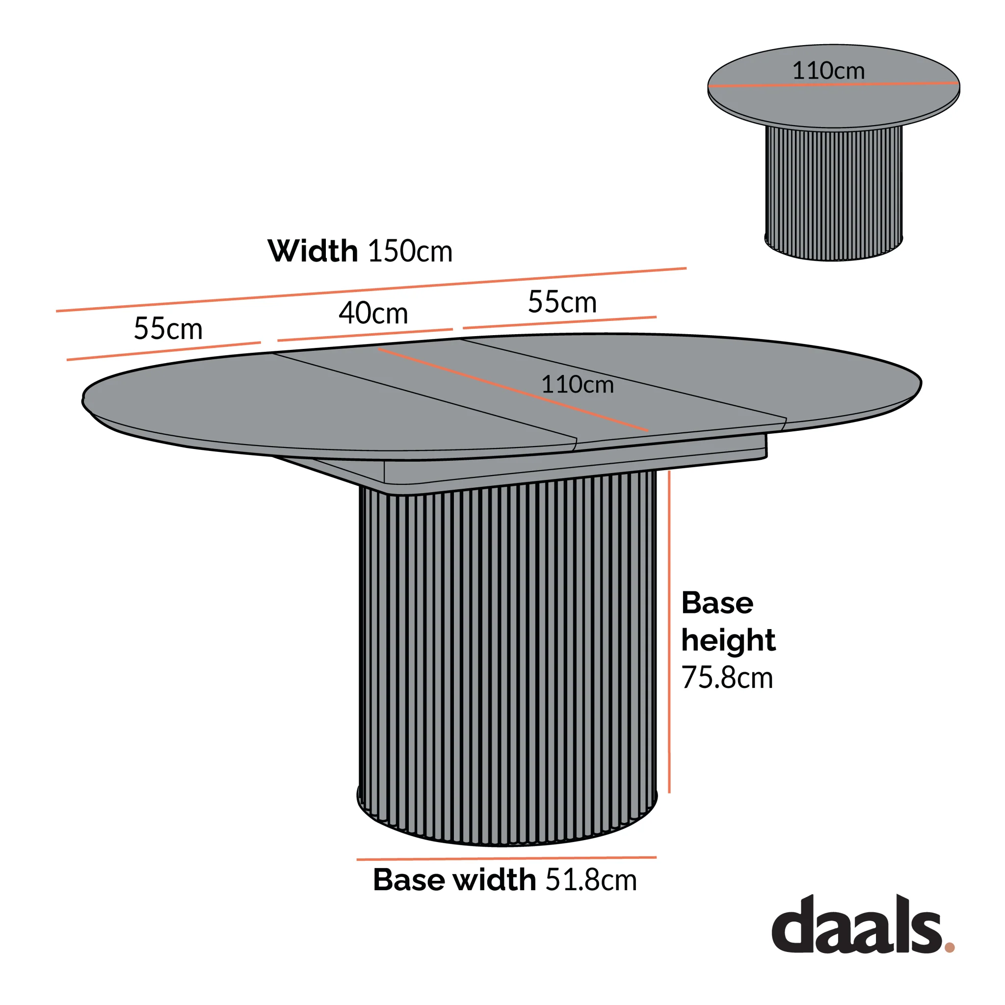 Maru Round 4-6 Seater Extending Oak Pedestal Dining Table, Black - Image 6