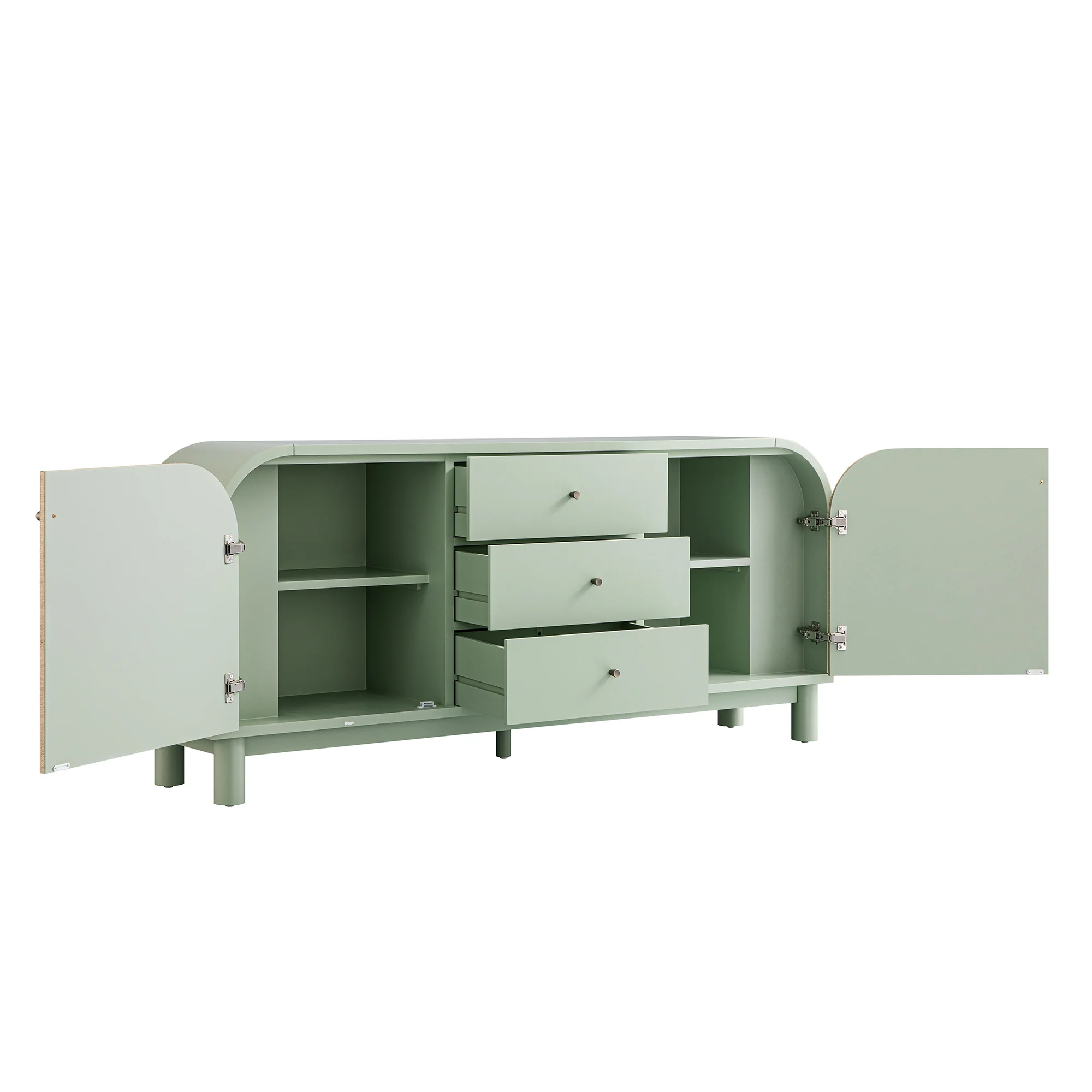 Maude Wide 3-Drawer Sideboard, Muted Pistachio Ash with Raffia - Image 12