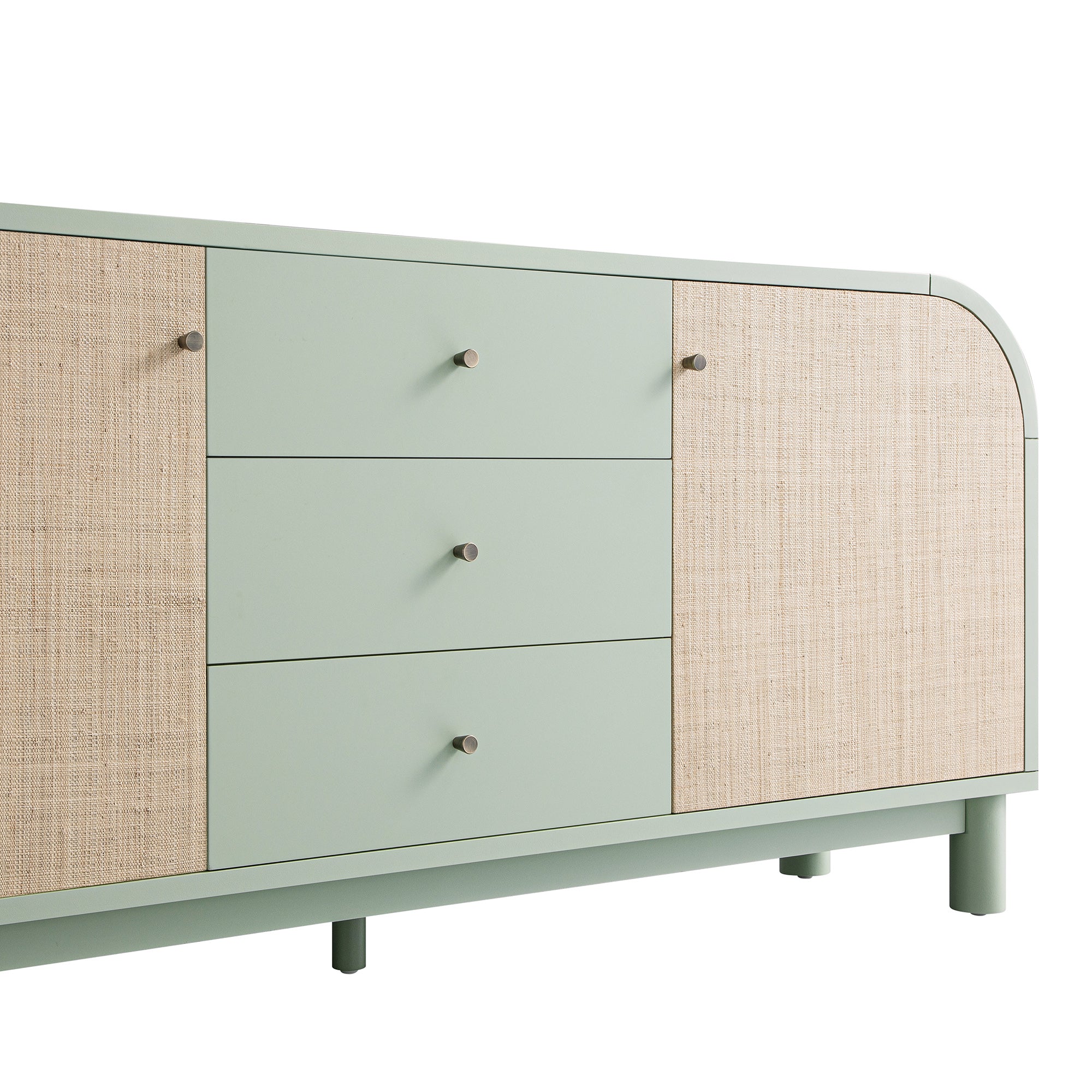 Maude Wide 3-Drawer Sideboard, Muted Pistachio Ash with Raffia - Image 15