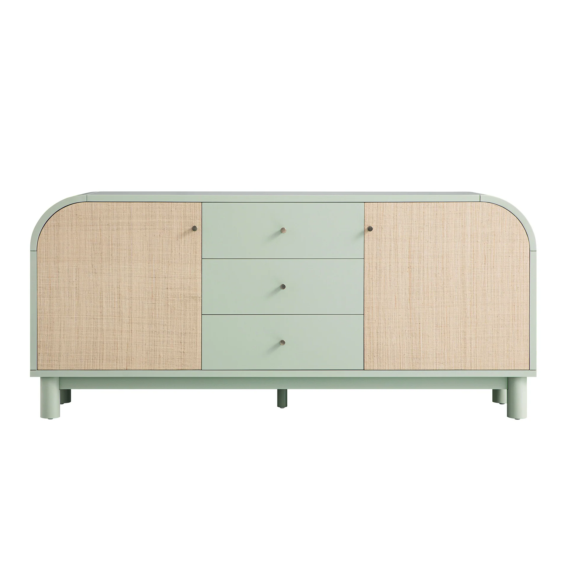 Maude Wide 3-Drawer Sideboard, Muted Pistachio Ash with Raffia - Image 8