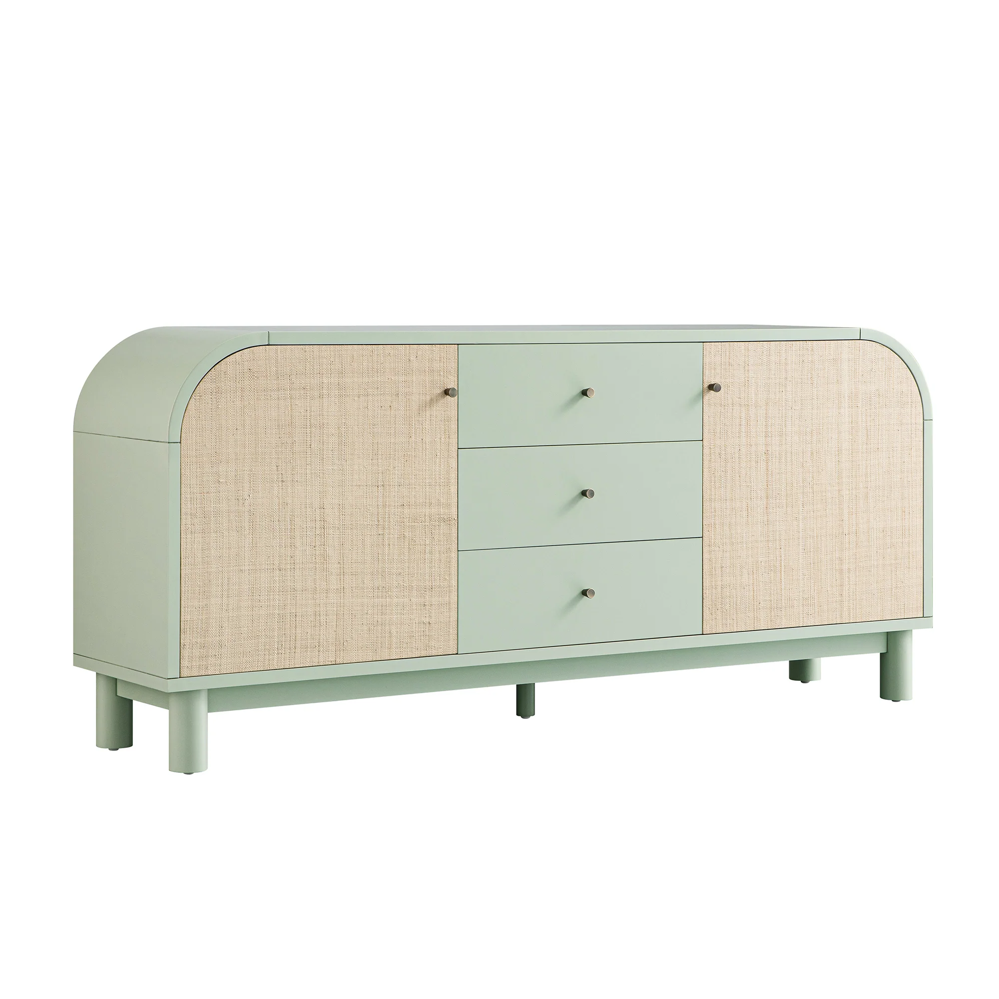 Maude Wide 3-Drawer Sideboard, Muted Pistachio Ash with Raffia - Image 9