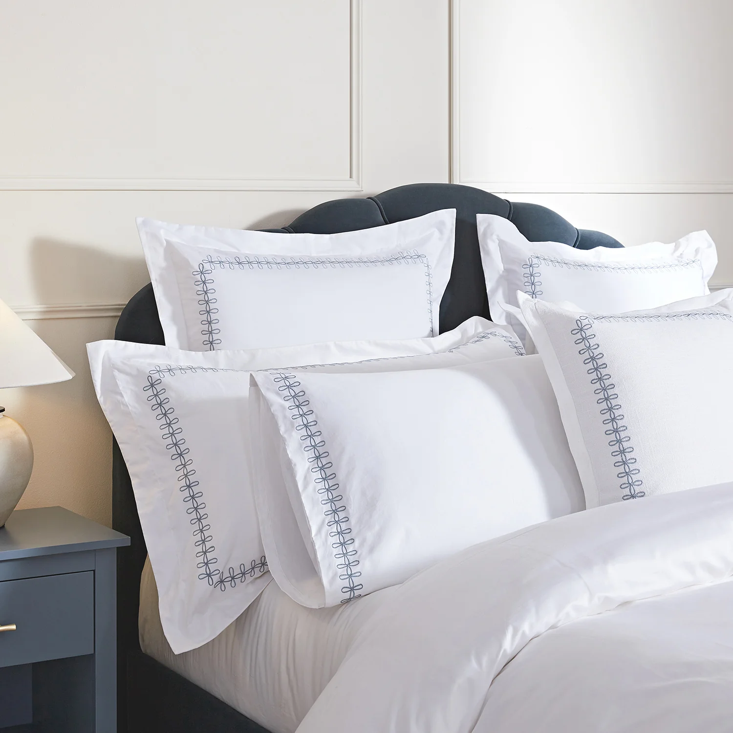 Milano Air Force Blue Knot Embroidered 600 Thread Count Cotton Sateen Regular Pillowcases - Pair - Image 5