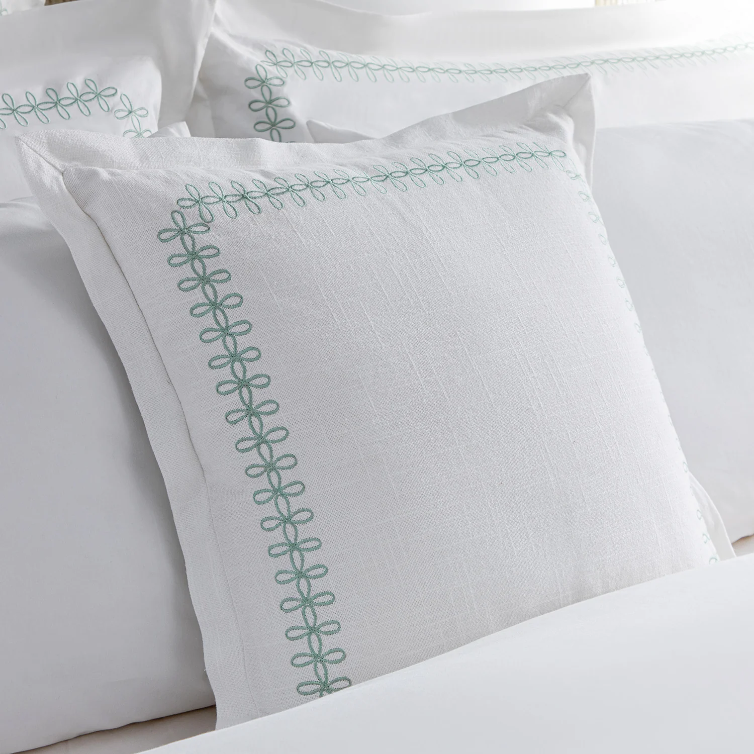Milano Sea Spray Green Knot Embroidered Cotton Cushion - Image 3