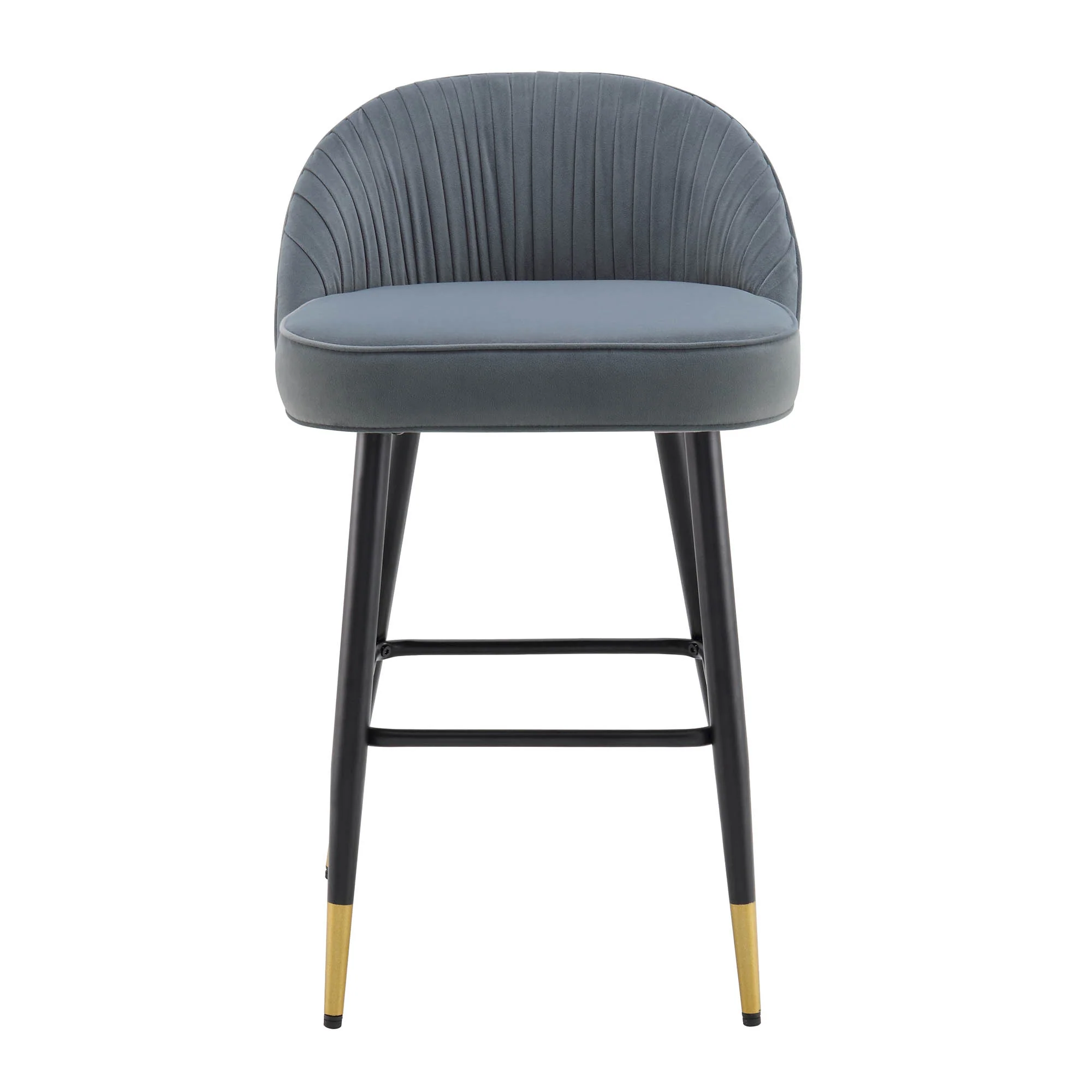 Miyae Set of 2 Pleated Light Grey Velvet Upholstered Counter Stools - Image 3