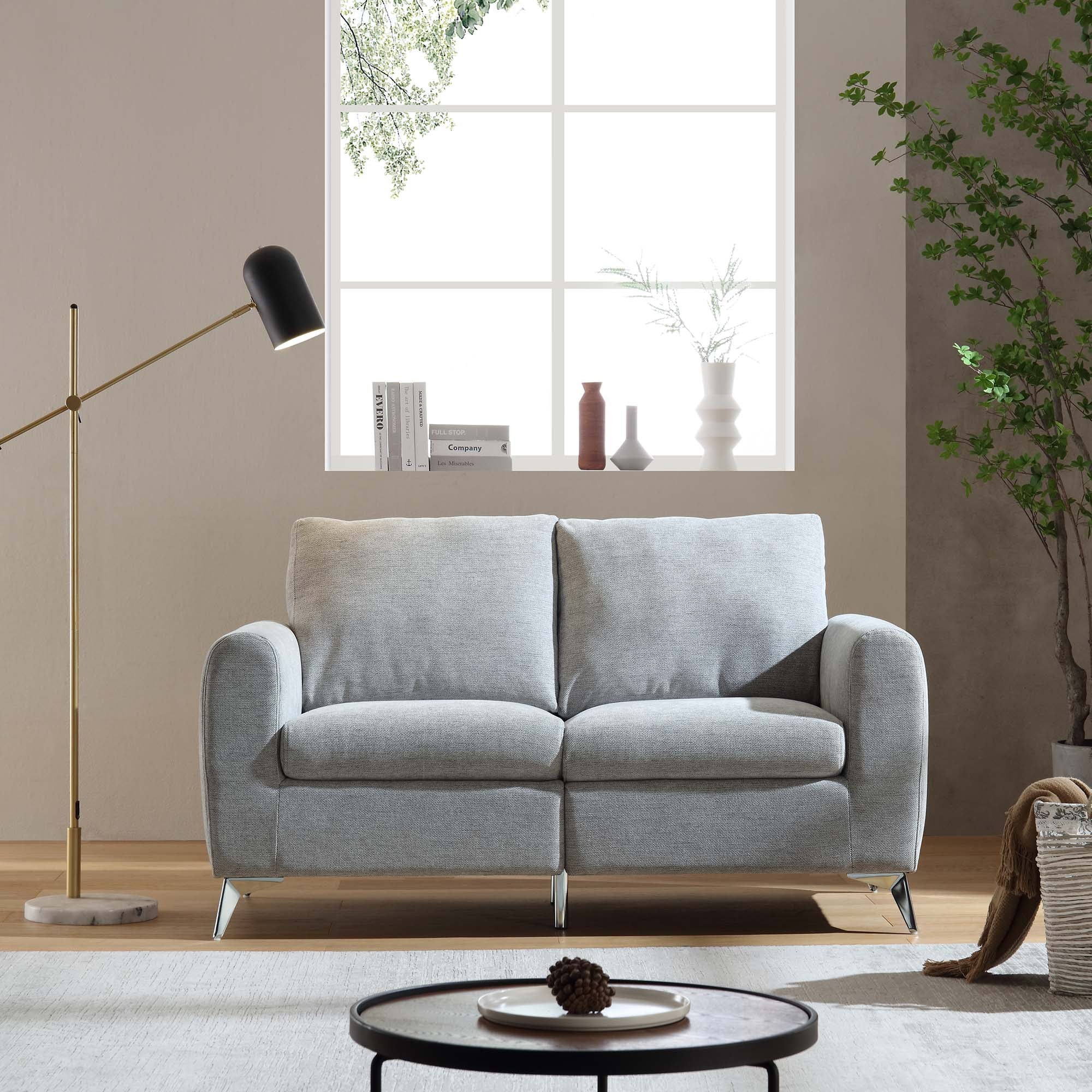Noak 2-Seater Grey Woven Fabric Sofa with Chrome Legs