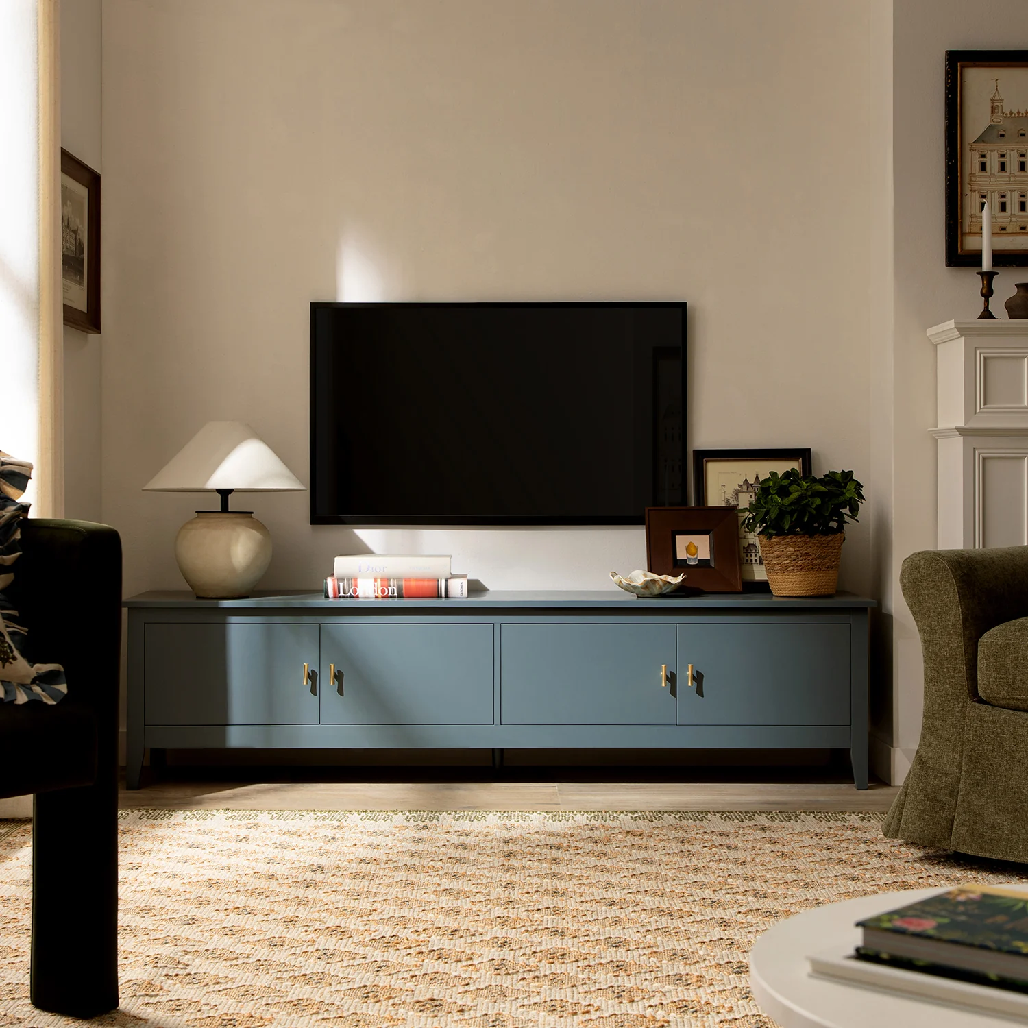Oakham 180cm Wide TV Unit, Stormy Blue